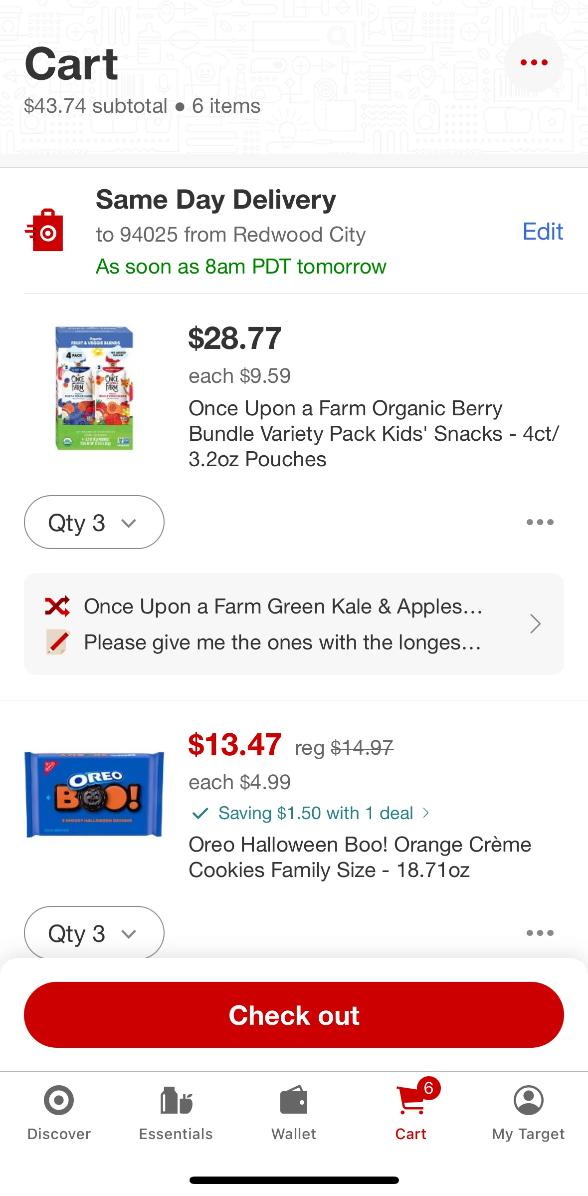 Target Screen screen in the Placing an order flow