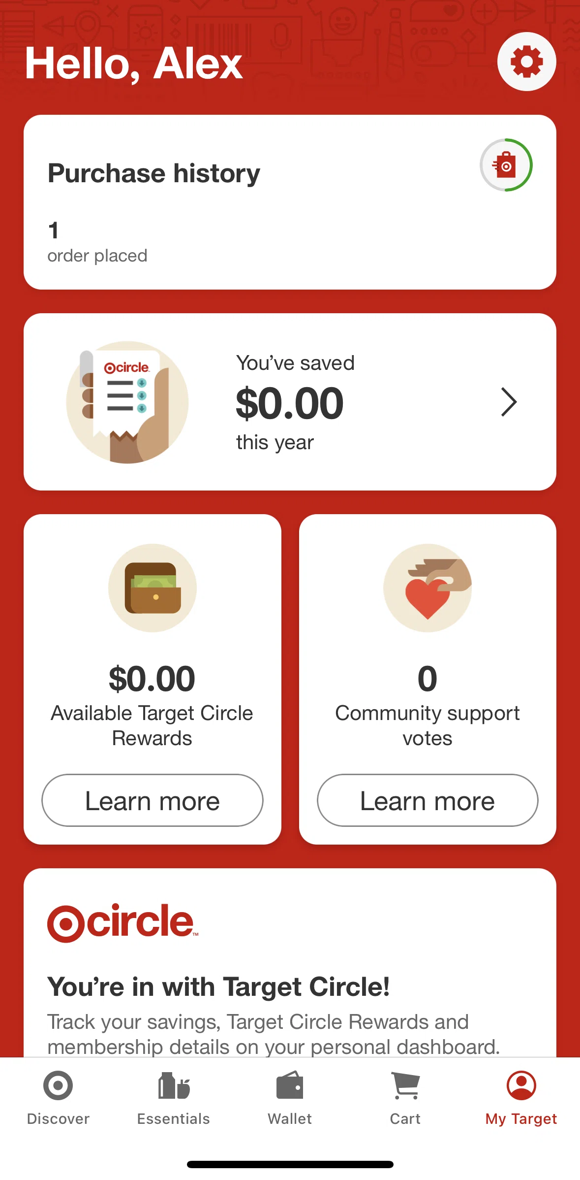 Target Screen screen in the Purchase history flow