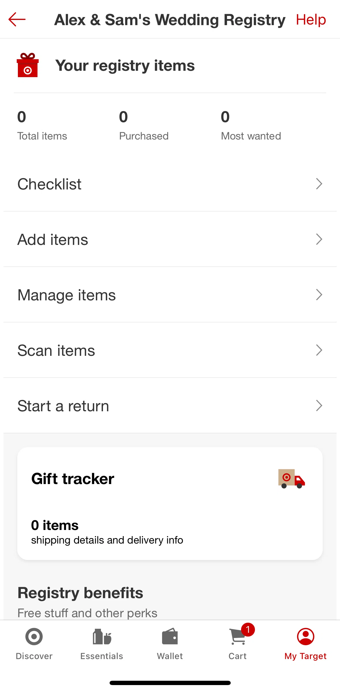 Target Screen screen in the Registry checklist flow