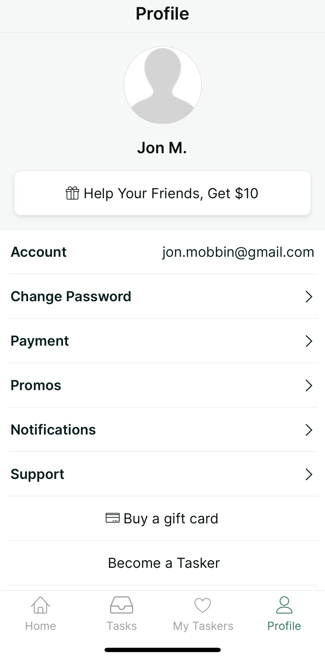 TaskRabbit Screen screen in the Profile flow