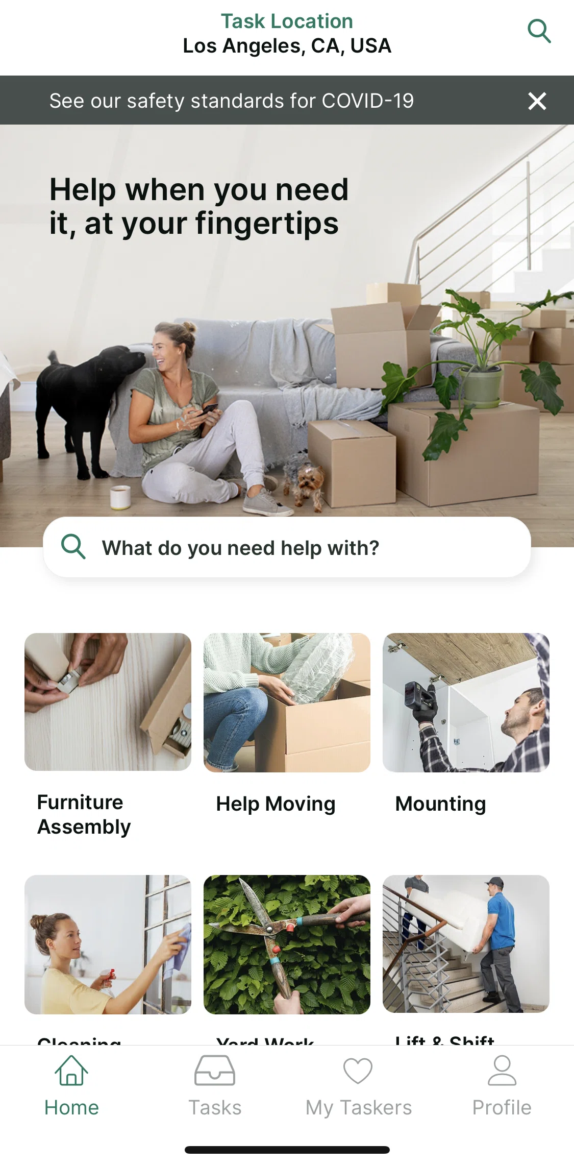 TaskRabbit Screen screen in the Selecting a Tasker (help moving) flow