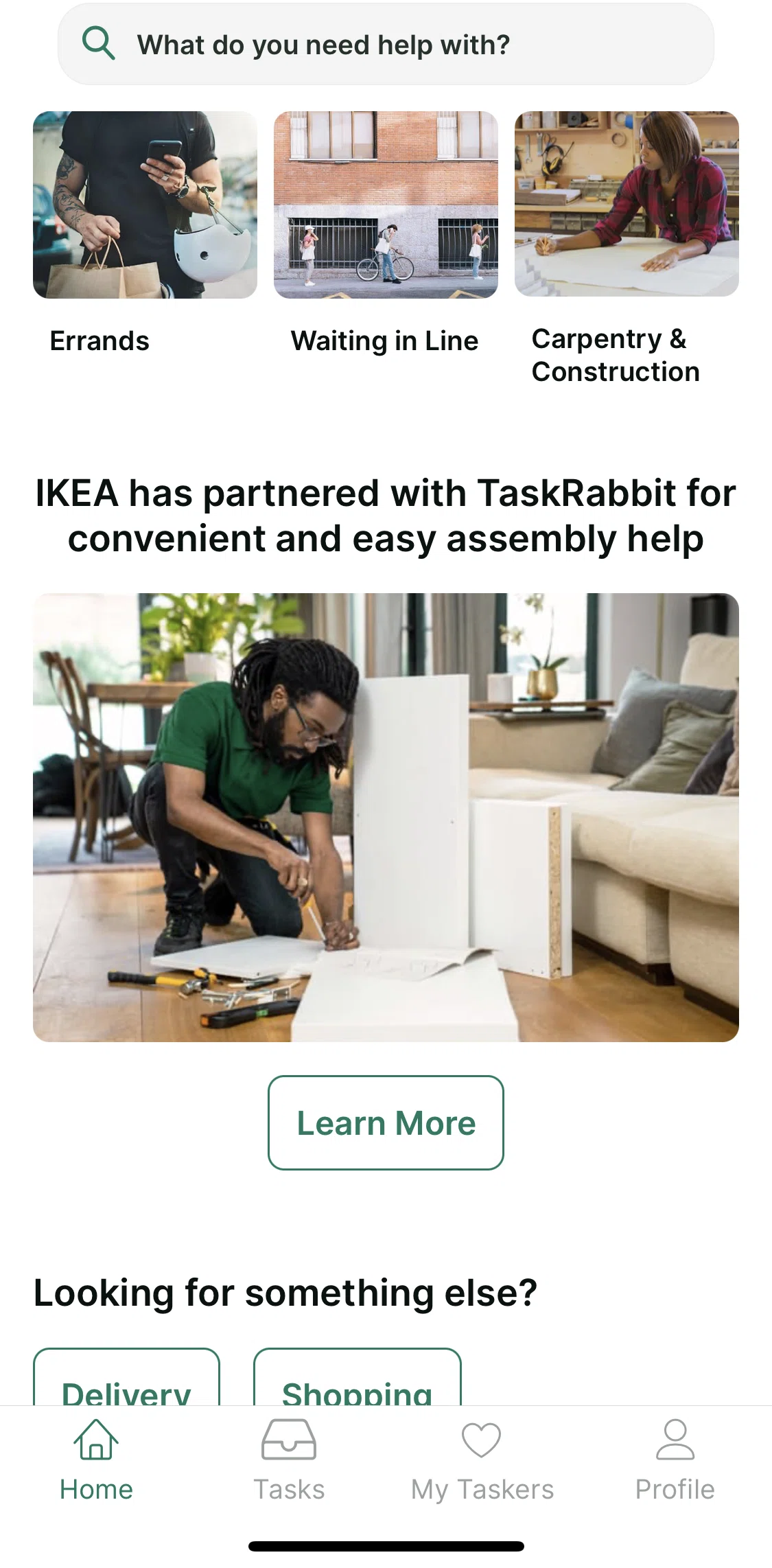 TaskRabbit Screen screen in the Selecting a Tasker flow