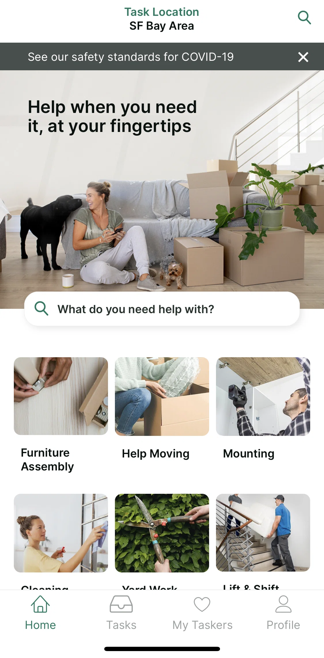 TaskRabbit Screen screen in the Setting task location flow
