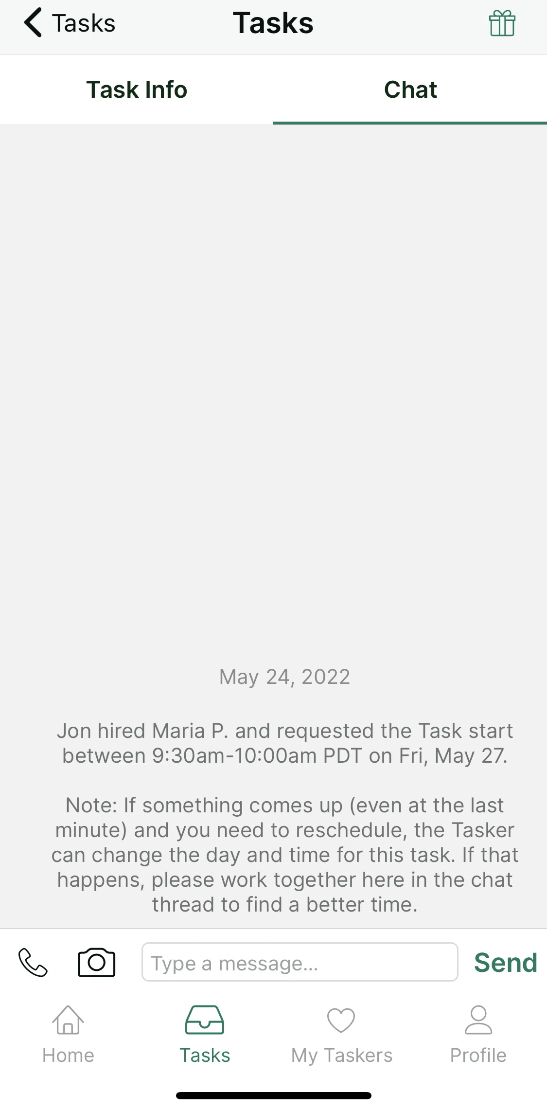 TaskRabbit Screen screen in the Sharing with a friend flow
