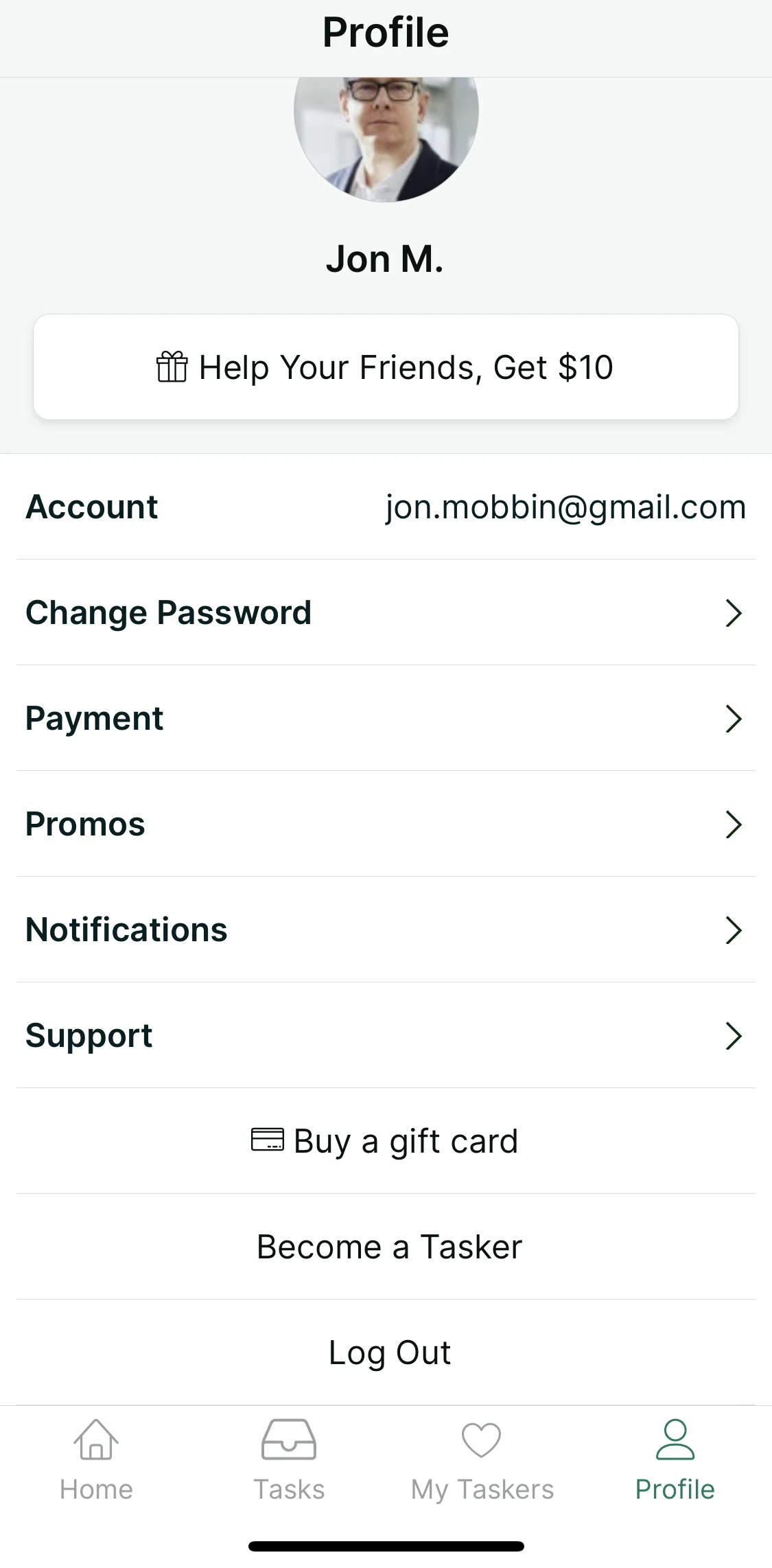 TaskRabbit Screen screen in the Support flow