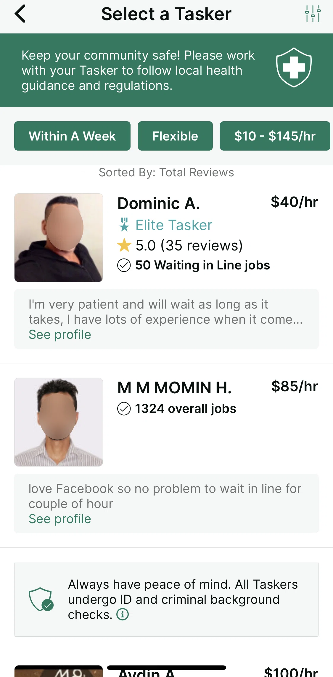 TaskRabbit Screen screen in the Tasker profile flow