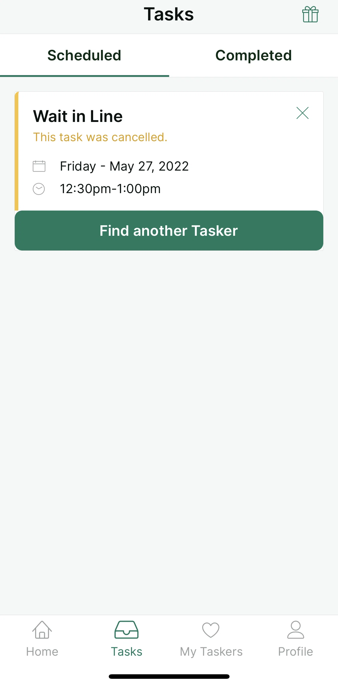 TaskRabbit Screen screen in the Tasks flow