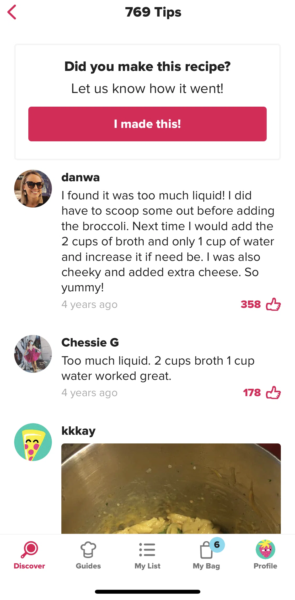 Tasty Screen screen in the Adding a tip post flow