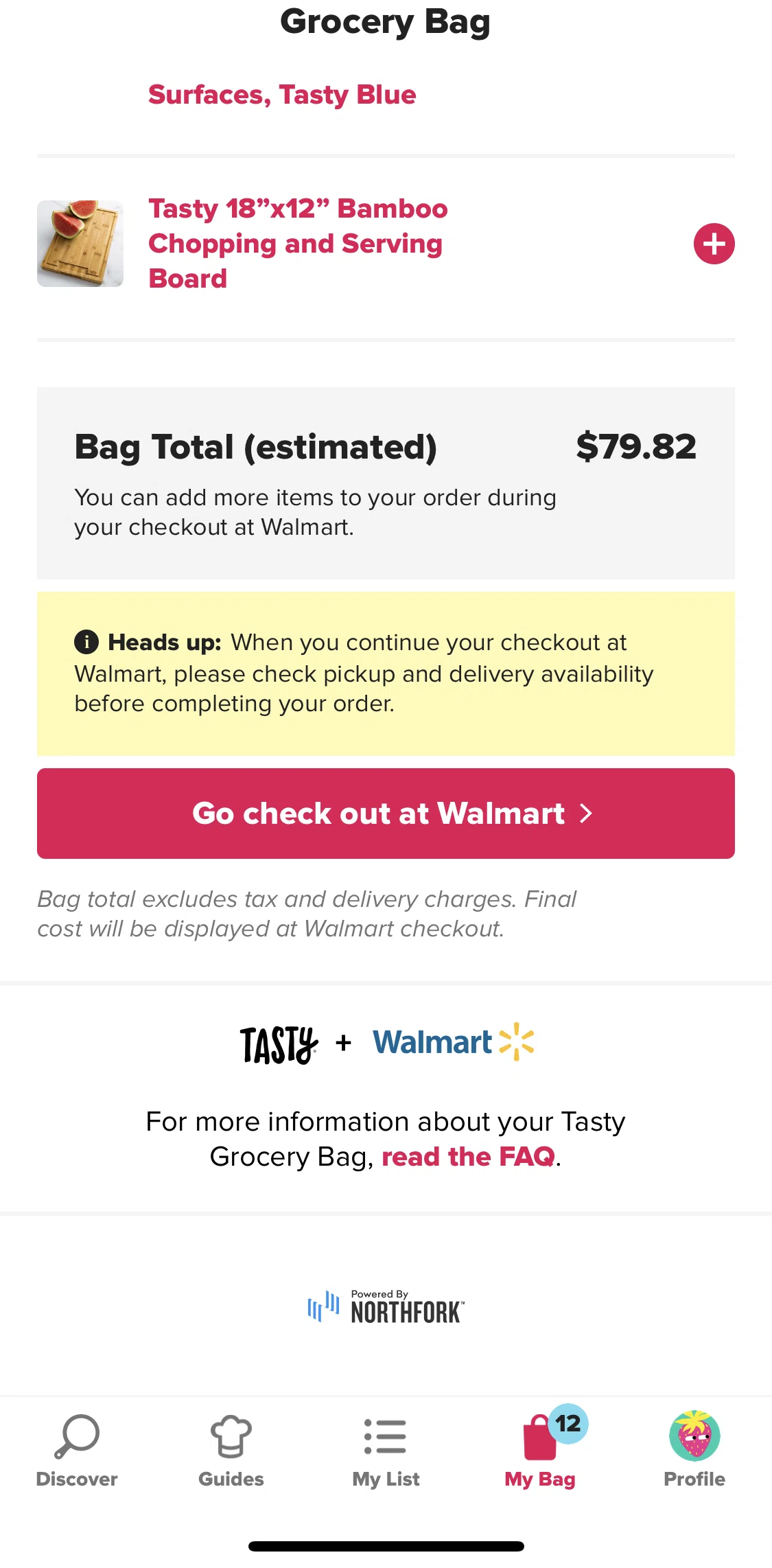 Tasty Screen screen in the Checking out at Walmart flow