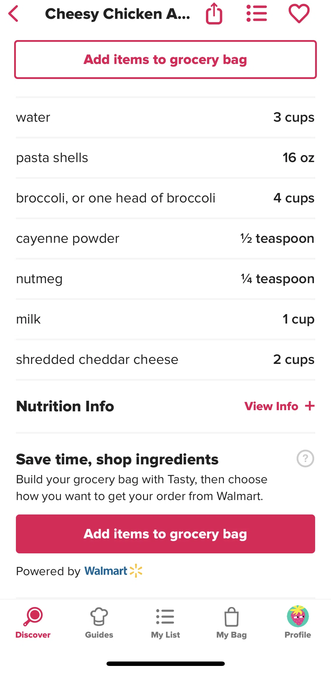 Tasty Screen screen in the Choosing a Walmart store flow