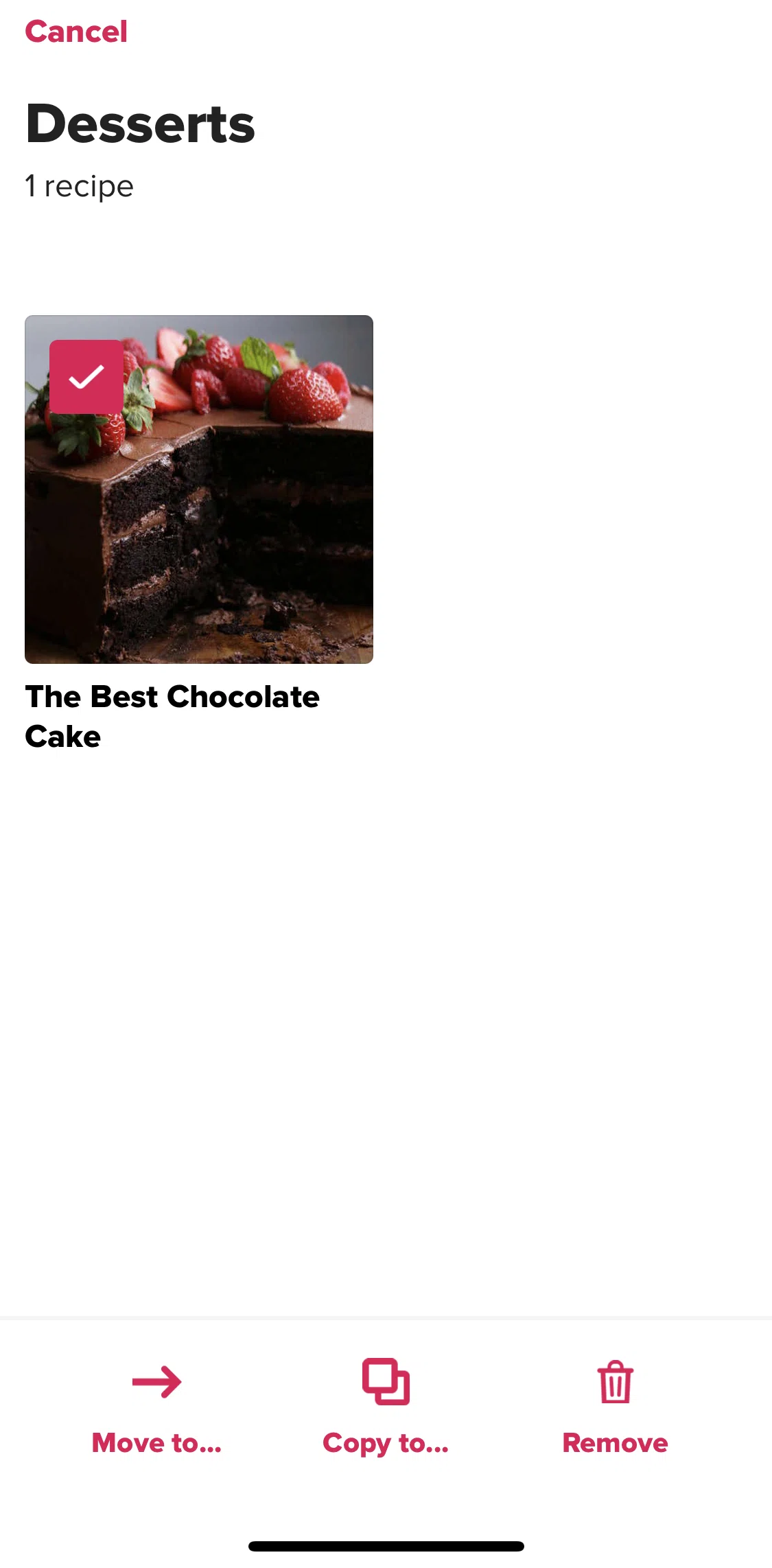 Tasty Screen screen in the Copying recipe to another cookbook flow