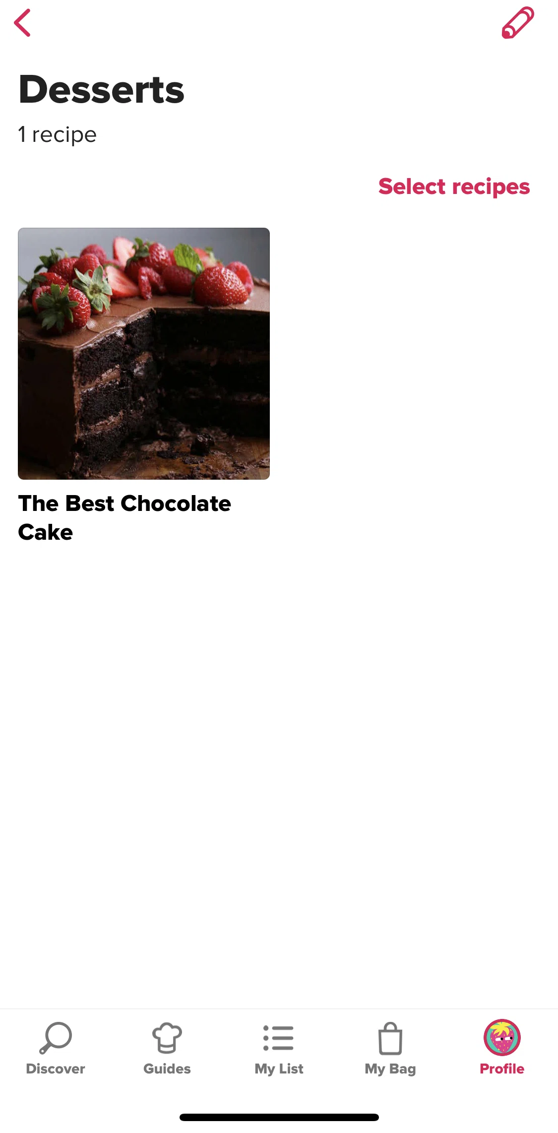 Tasty Screen screen in the Deleting a cookbook collection flow