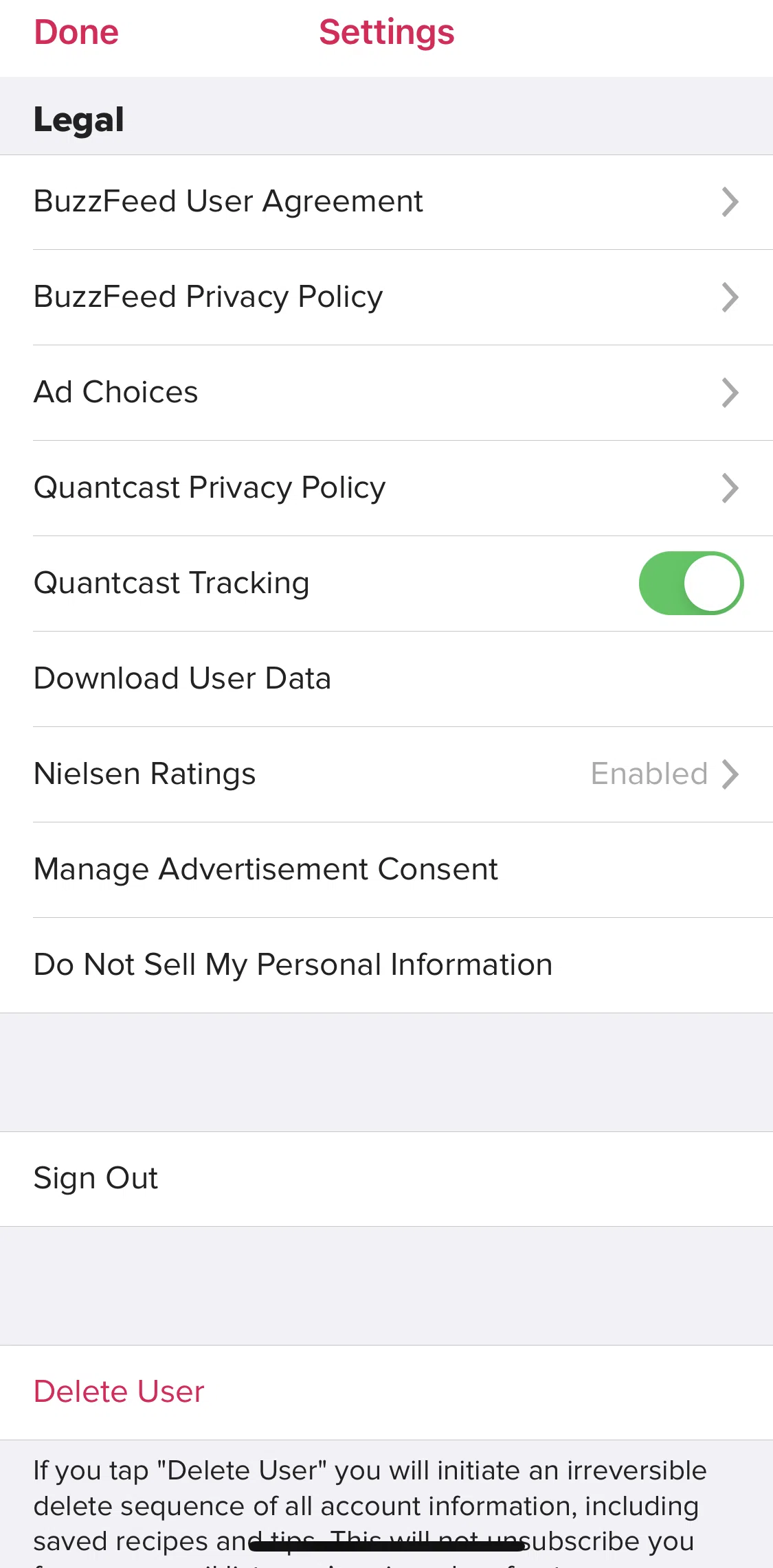 Tasty Screen screen in the Do not sell my data flow