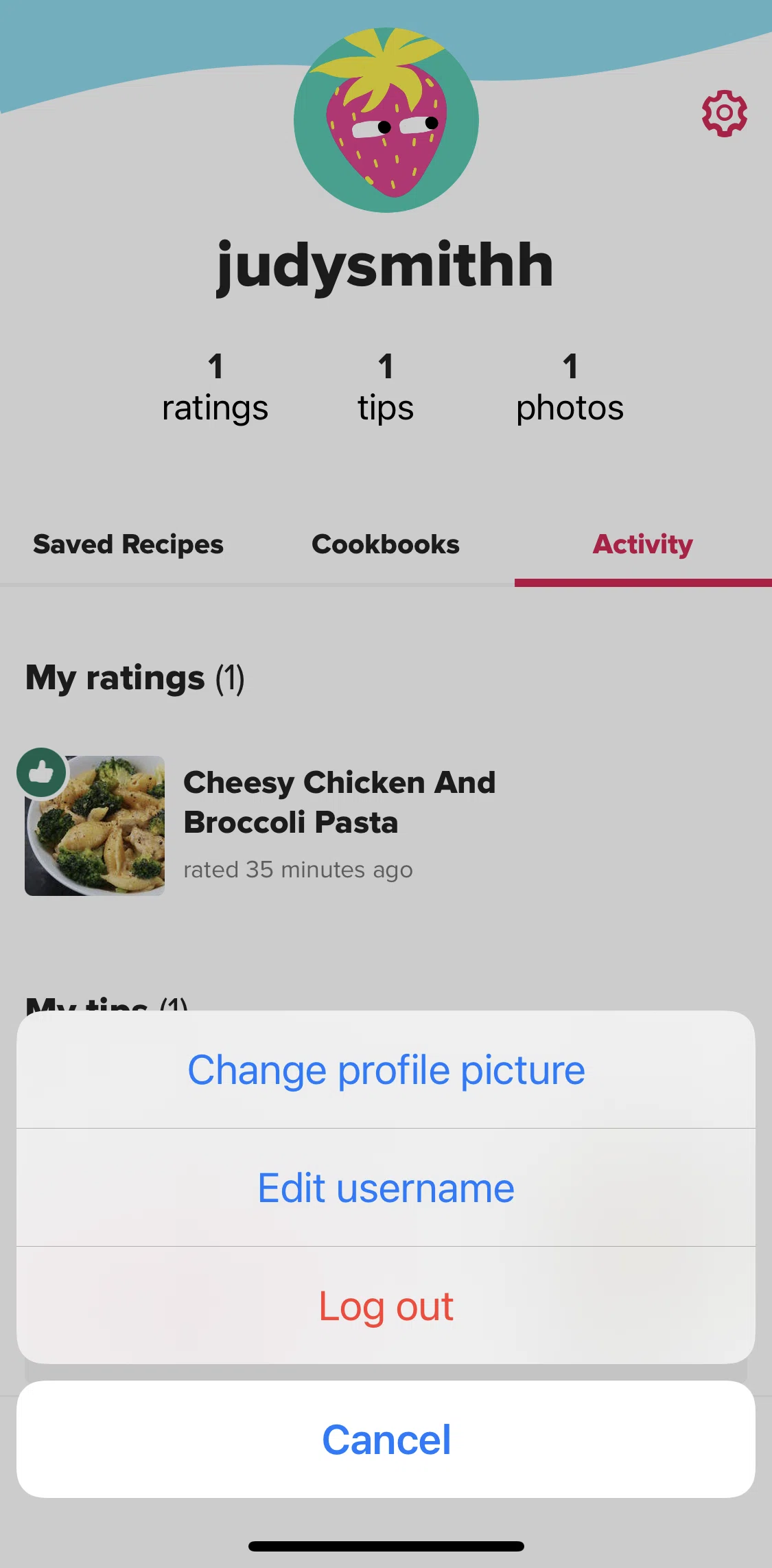 Tasty Screen screen in the Editing username flow