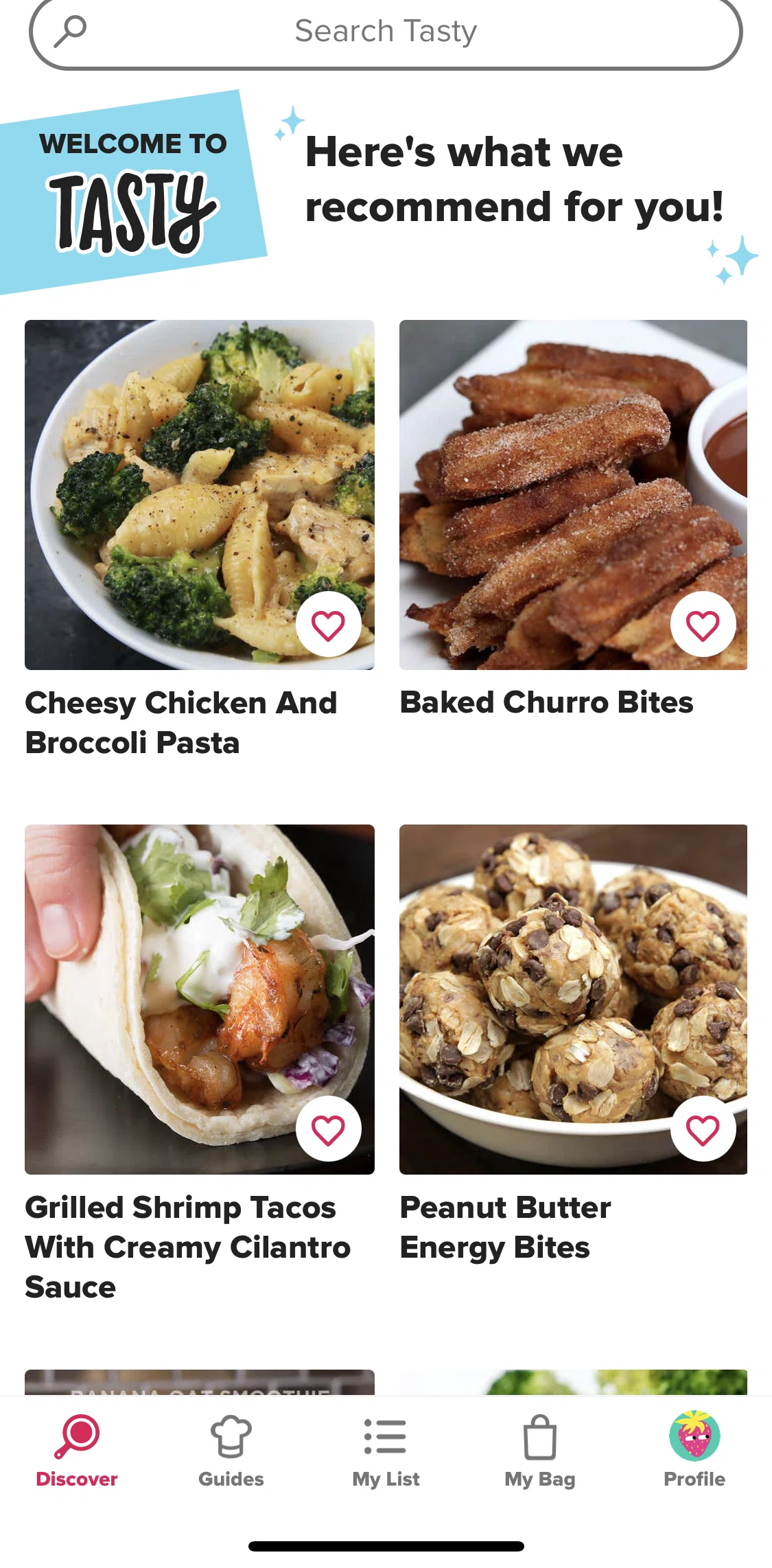 Tasty Screen screen in the Searching for recipes by categories flow