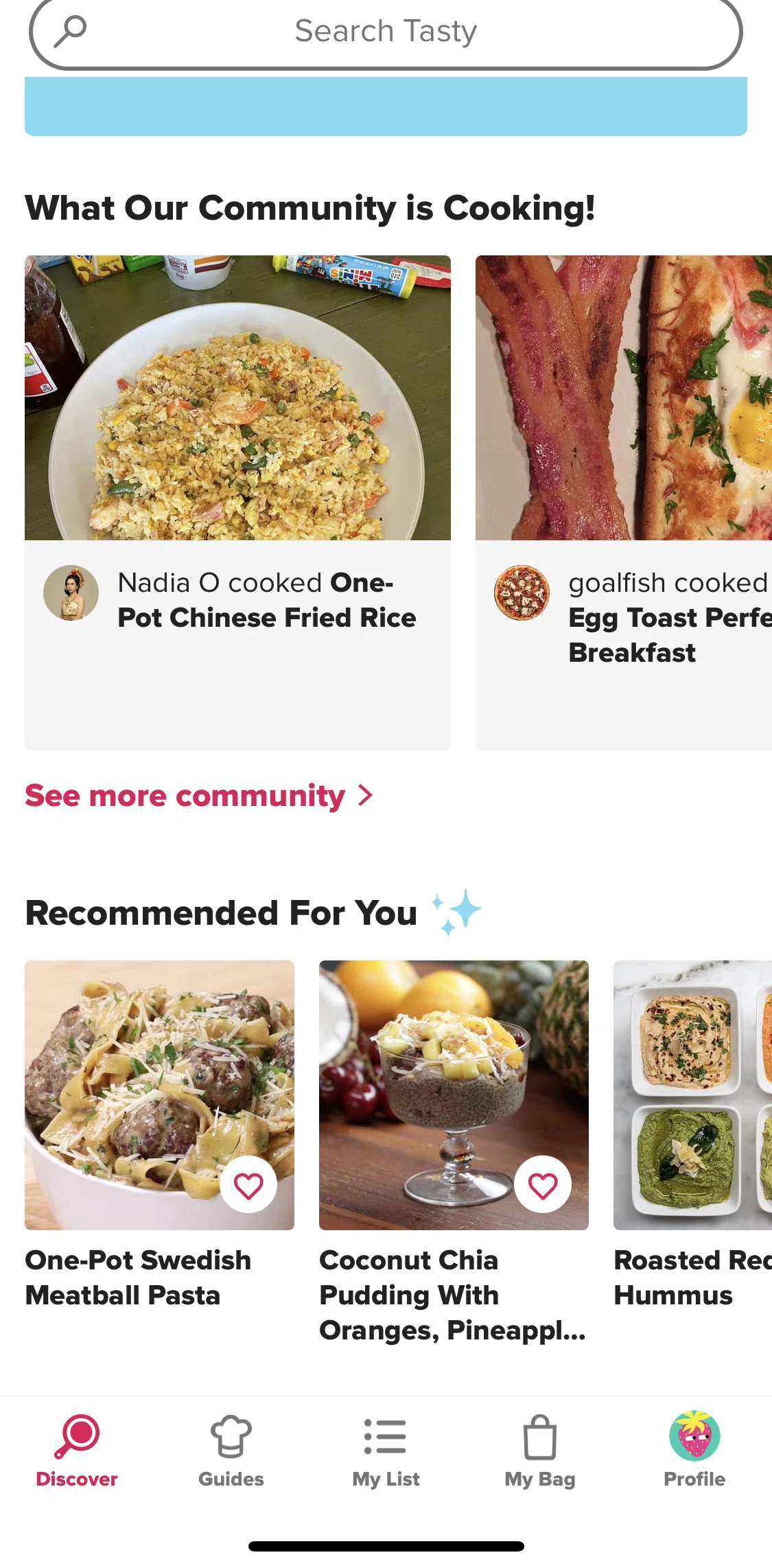 Tasty Screen screen in the See more community flow