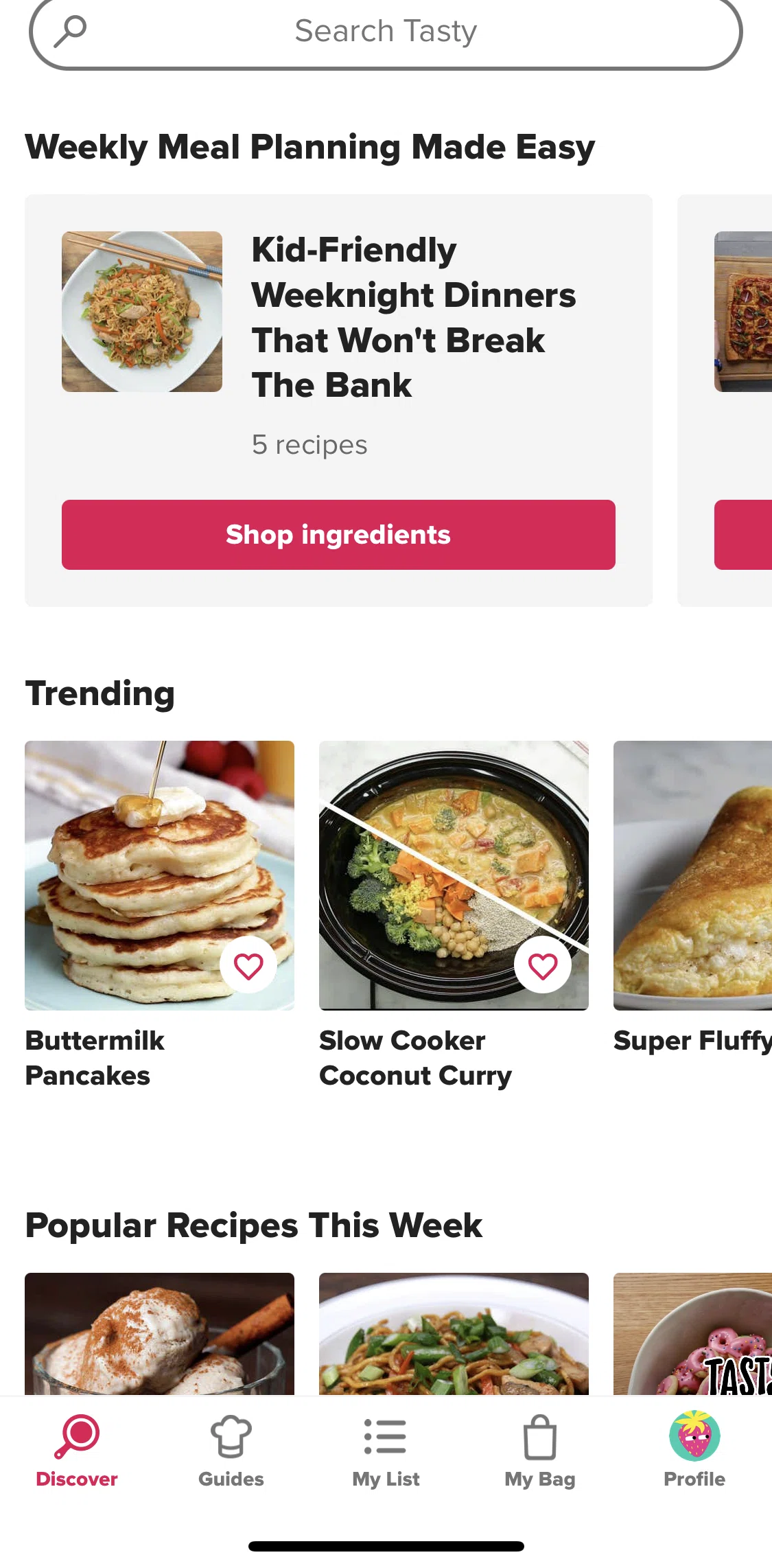 Tasty Screen screen in the Shop ingredients flow
