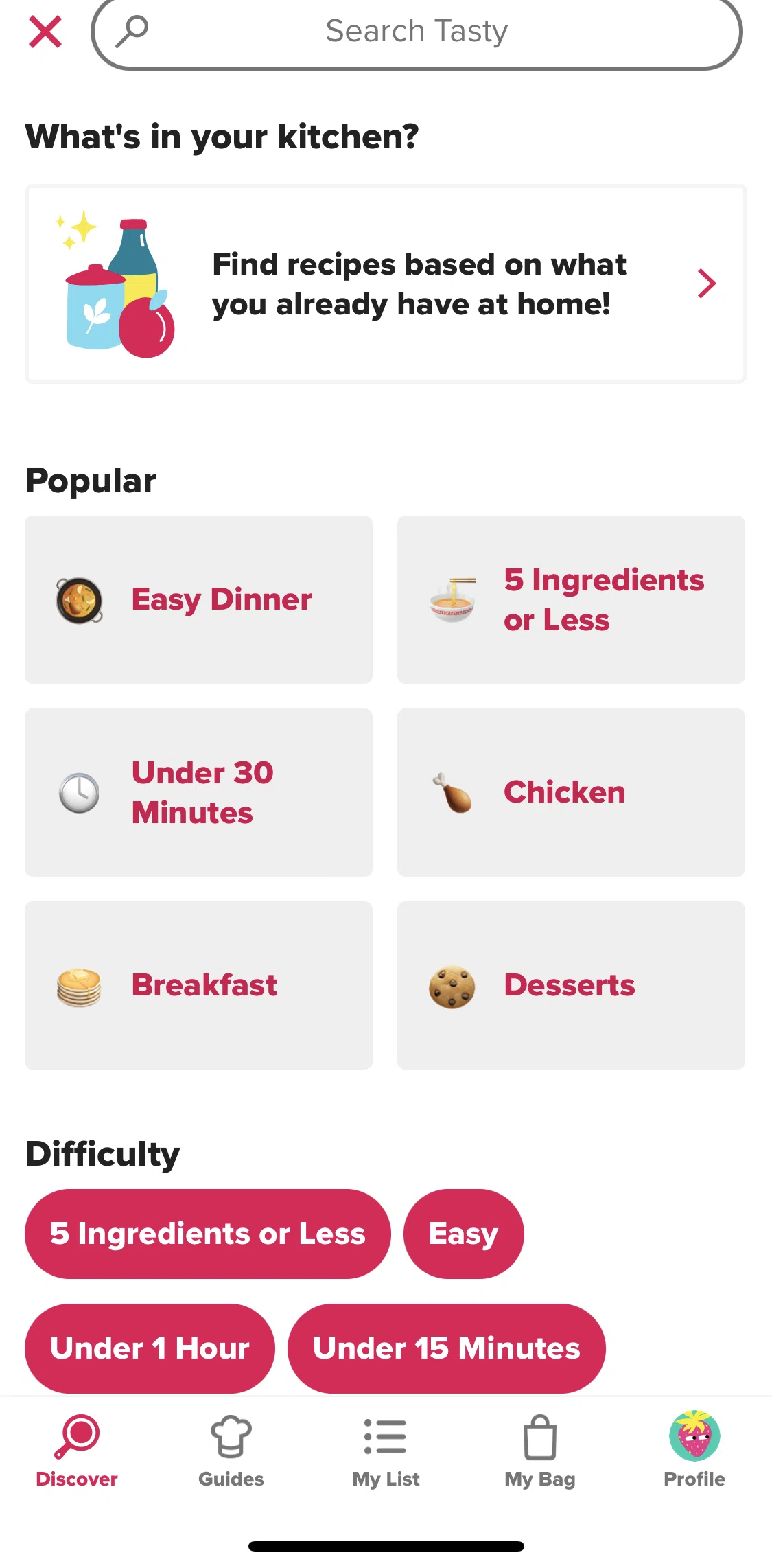Tasty Screen screen in the What's in your kitchen flow