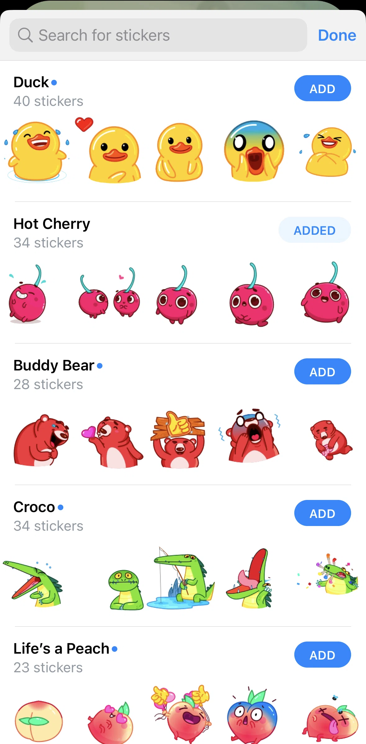Telegram Screen screen in the Adding a sticker flow