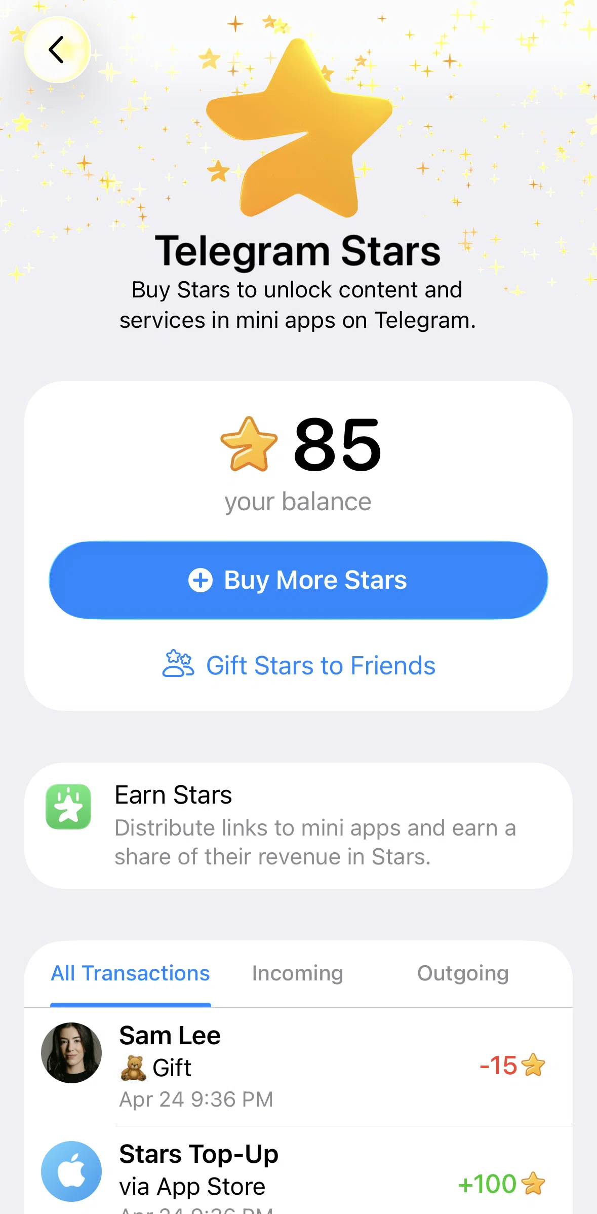 Telegram Screen screen in the Affiliate programs flow