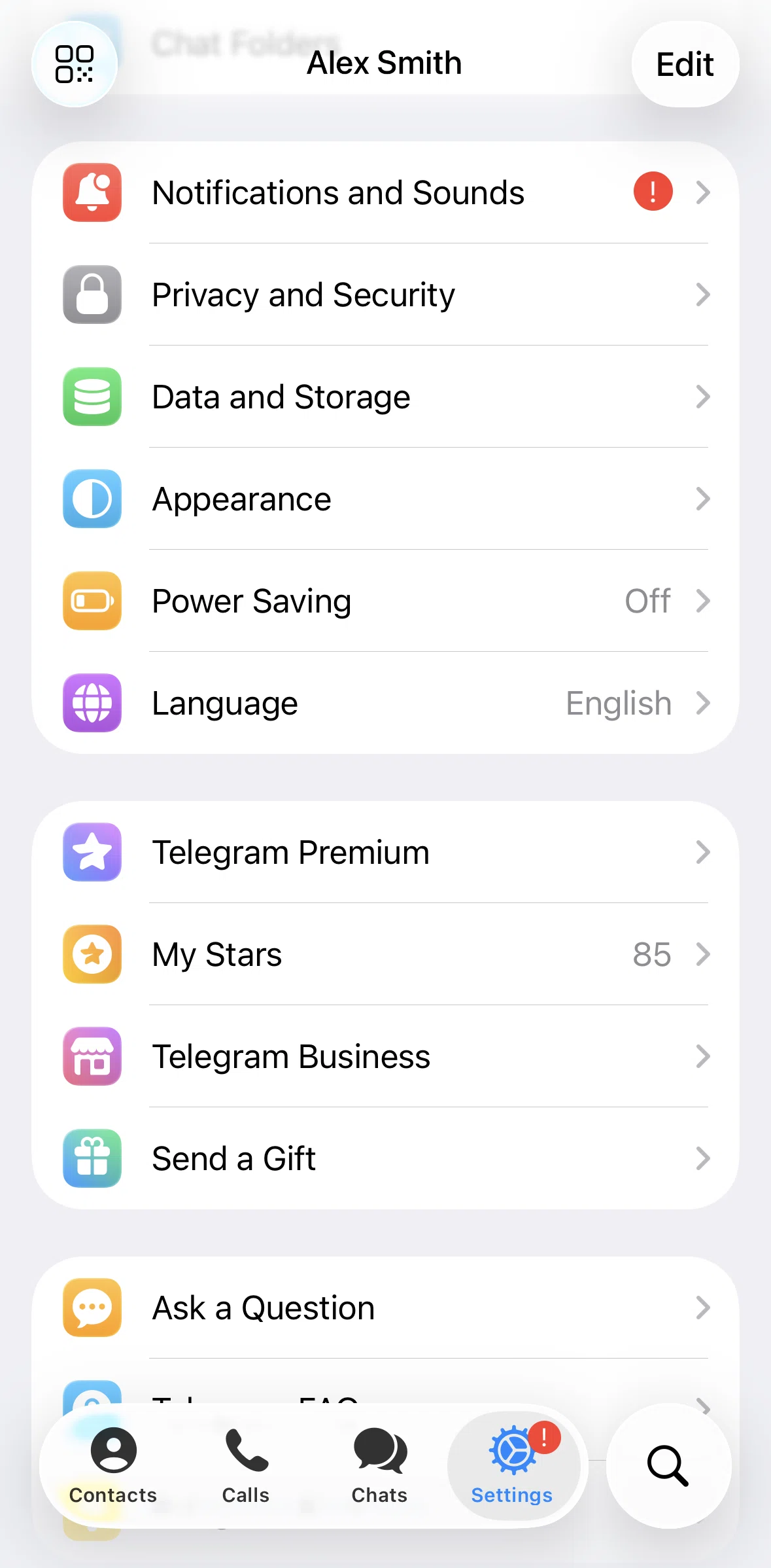 Telegram Screen screen in the Appearance flow