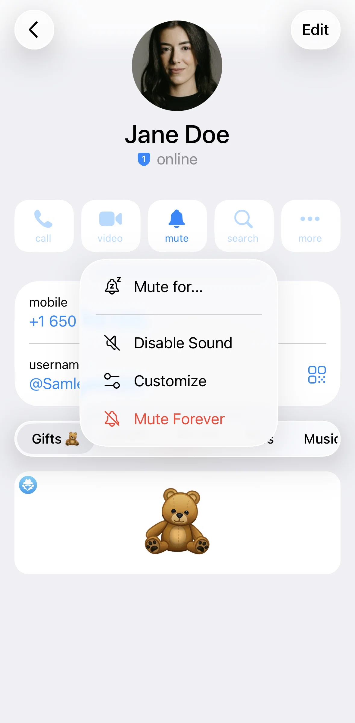 Telegram Screen screen in the Changing a contact alert tones flow