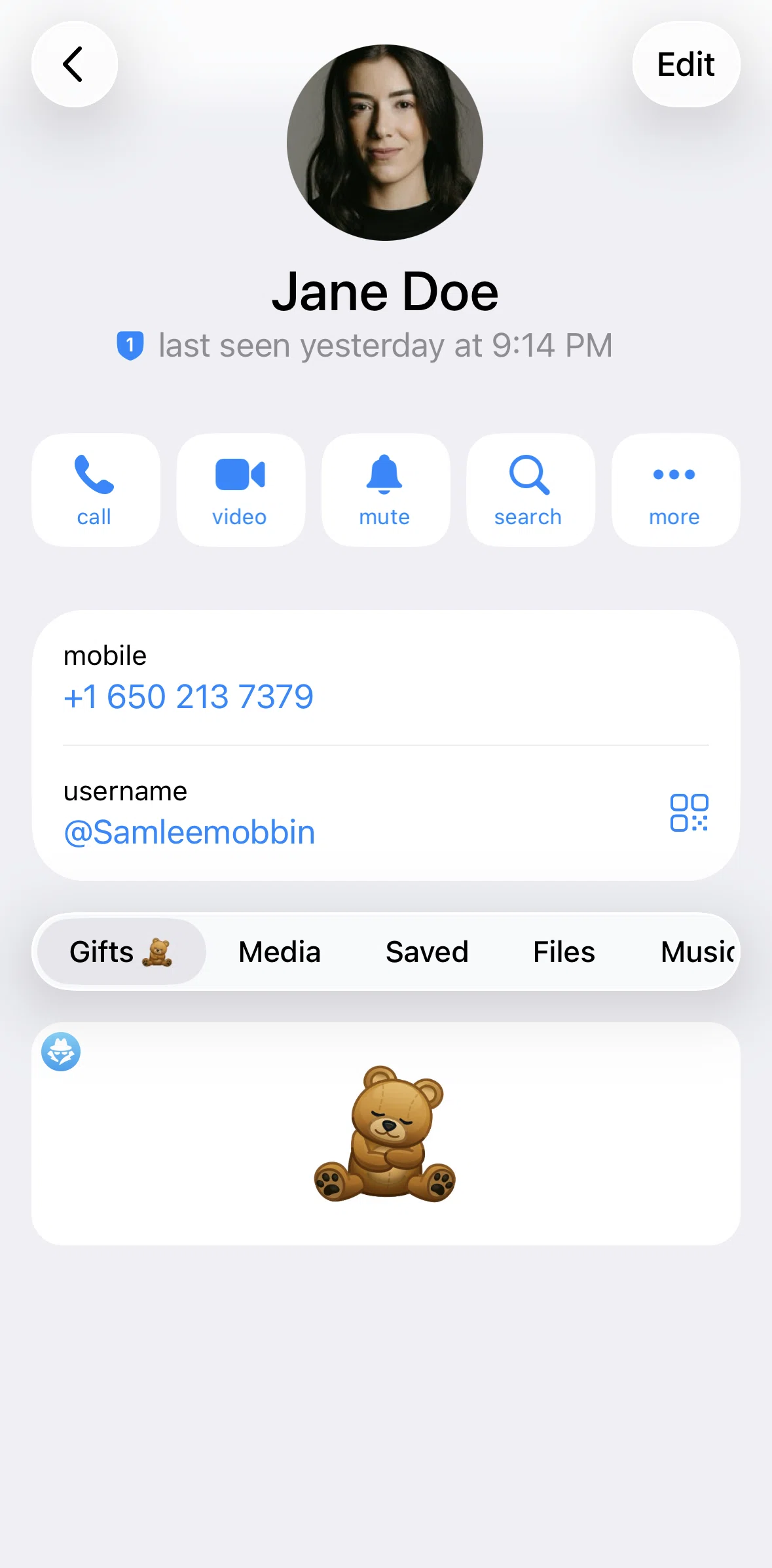 Telegram Screen screen in the Copying a phone number flow
