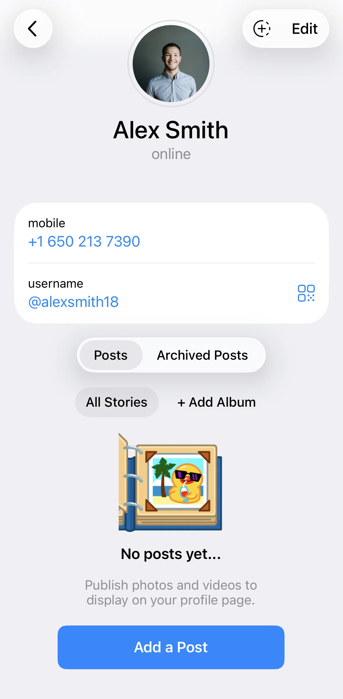 Telegram Screen screen in the Creating a new album flow