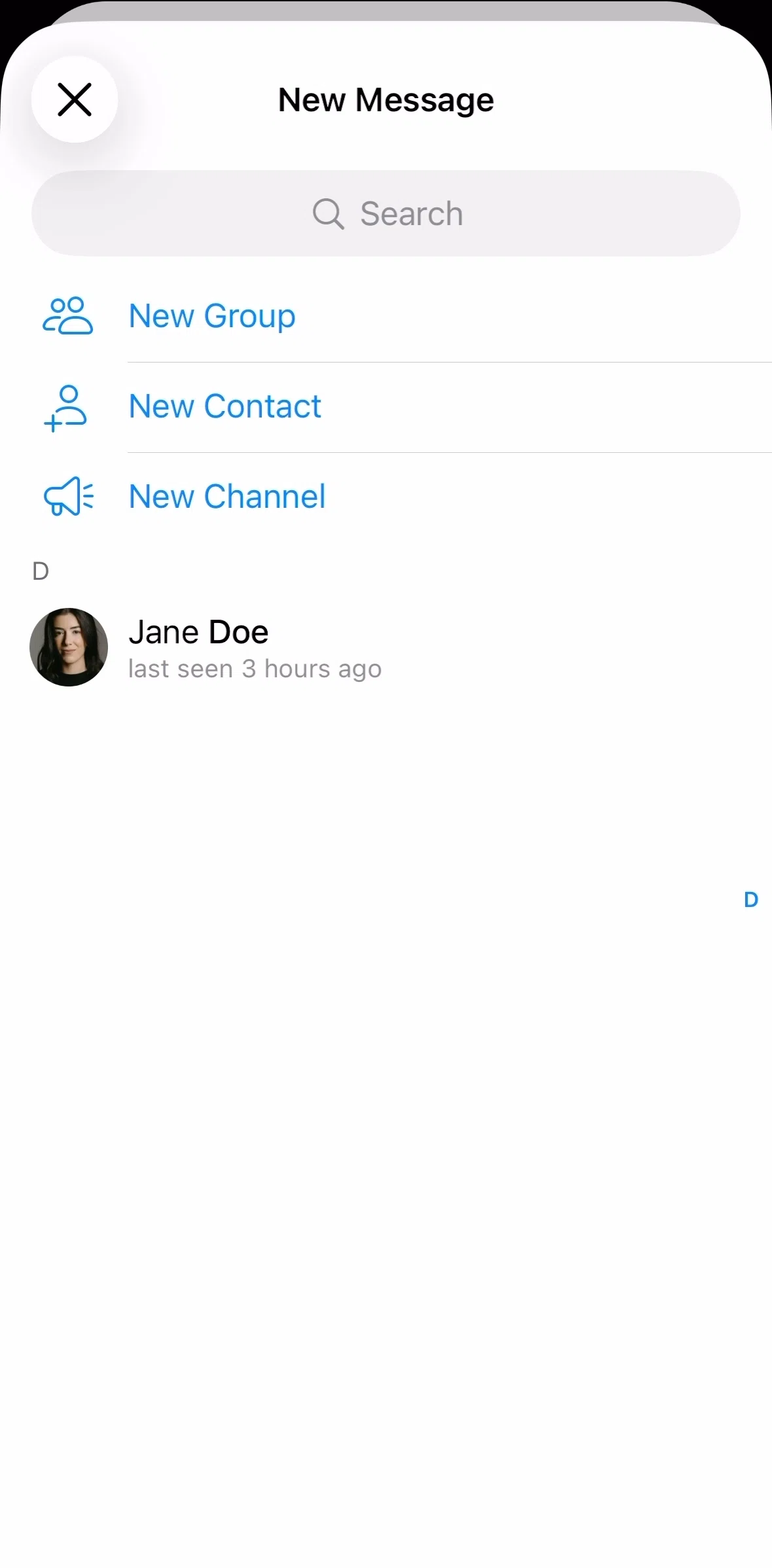 Telegram Screen screen in the Creating a new group flow