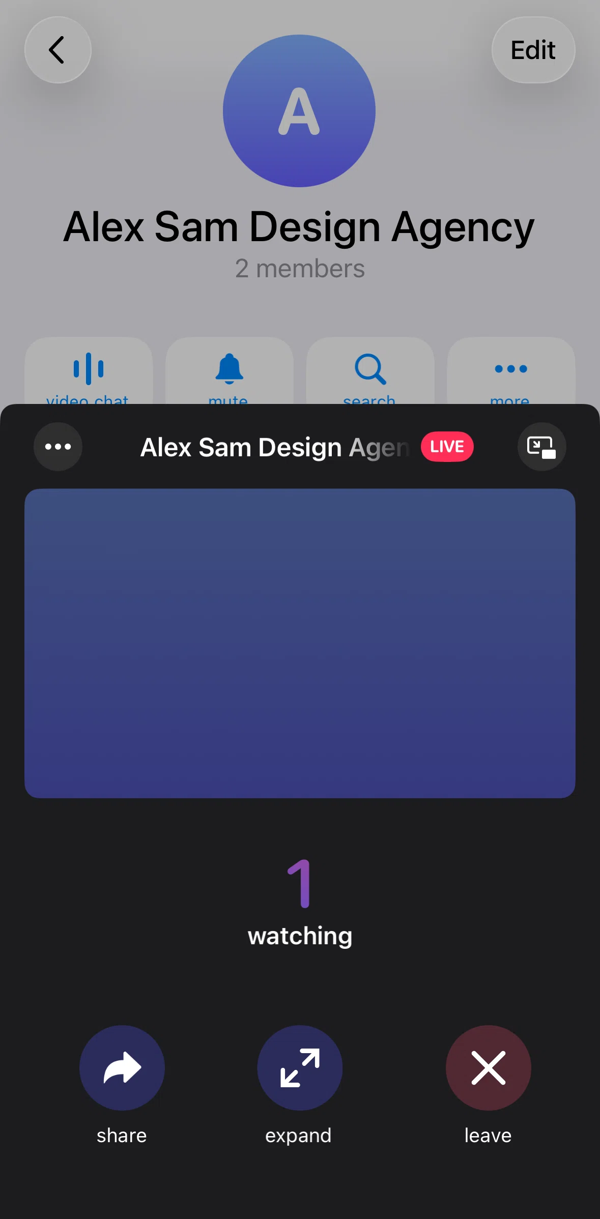 Telegram Screen screen in the Editing a live streaming title flow