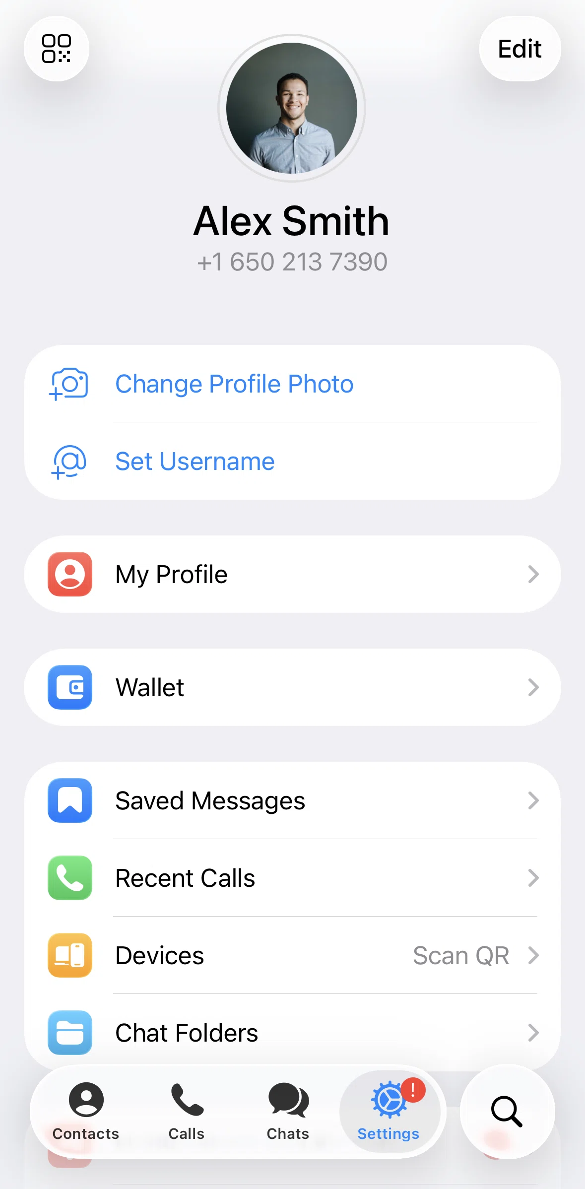 Telegram Screen screen in the Editing profile flow