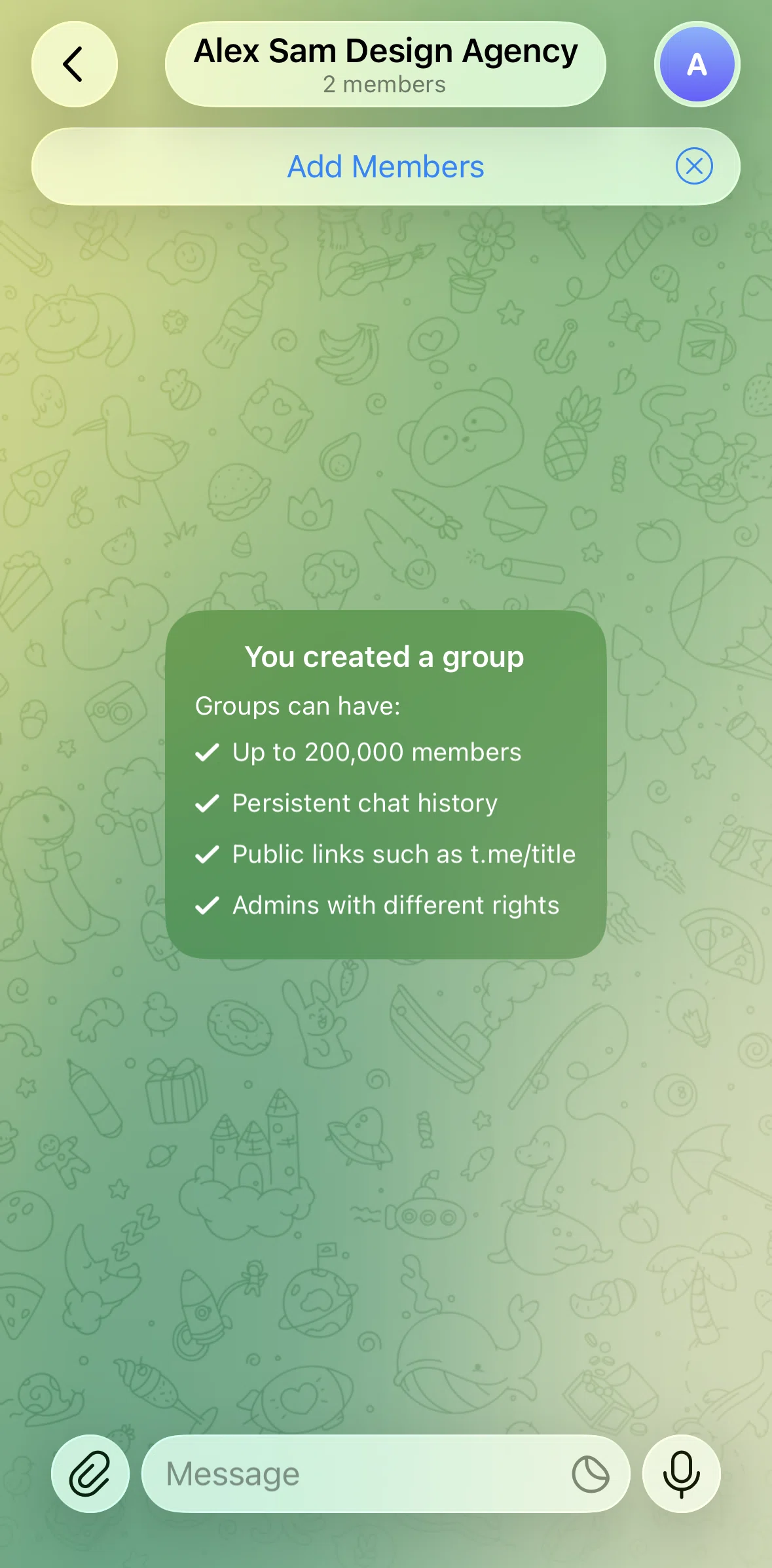 Telegram Screen screen in the Group detail flow