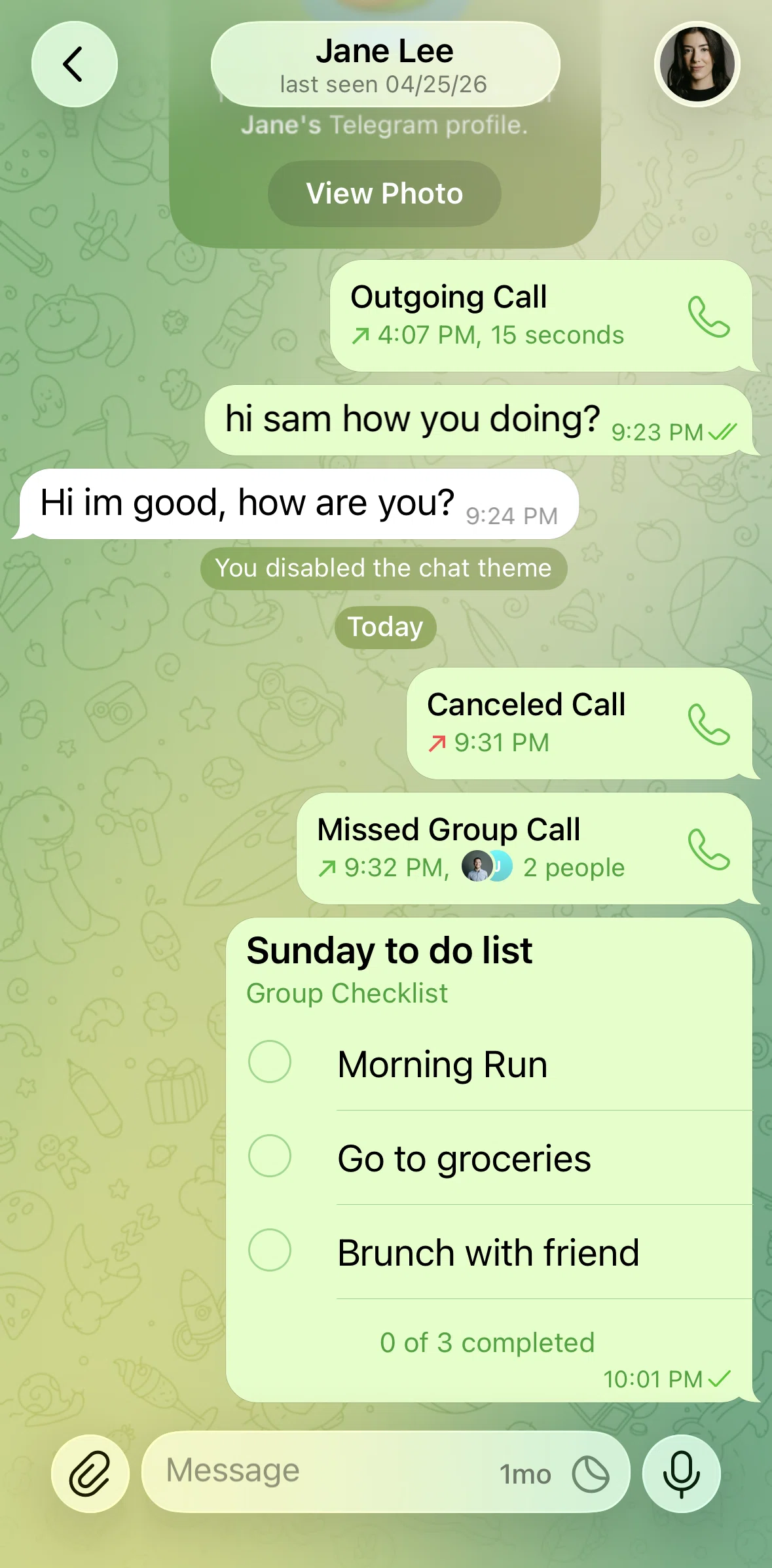 Telegram Screen screen in the Marking a list as done flow