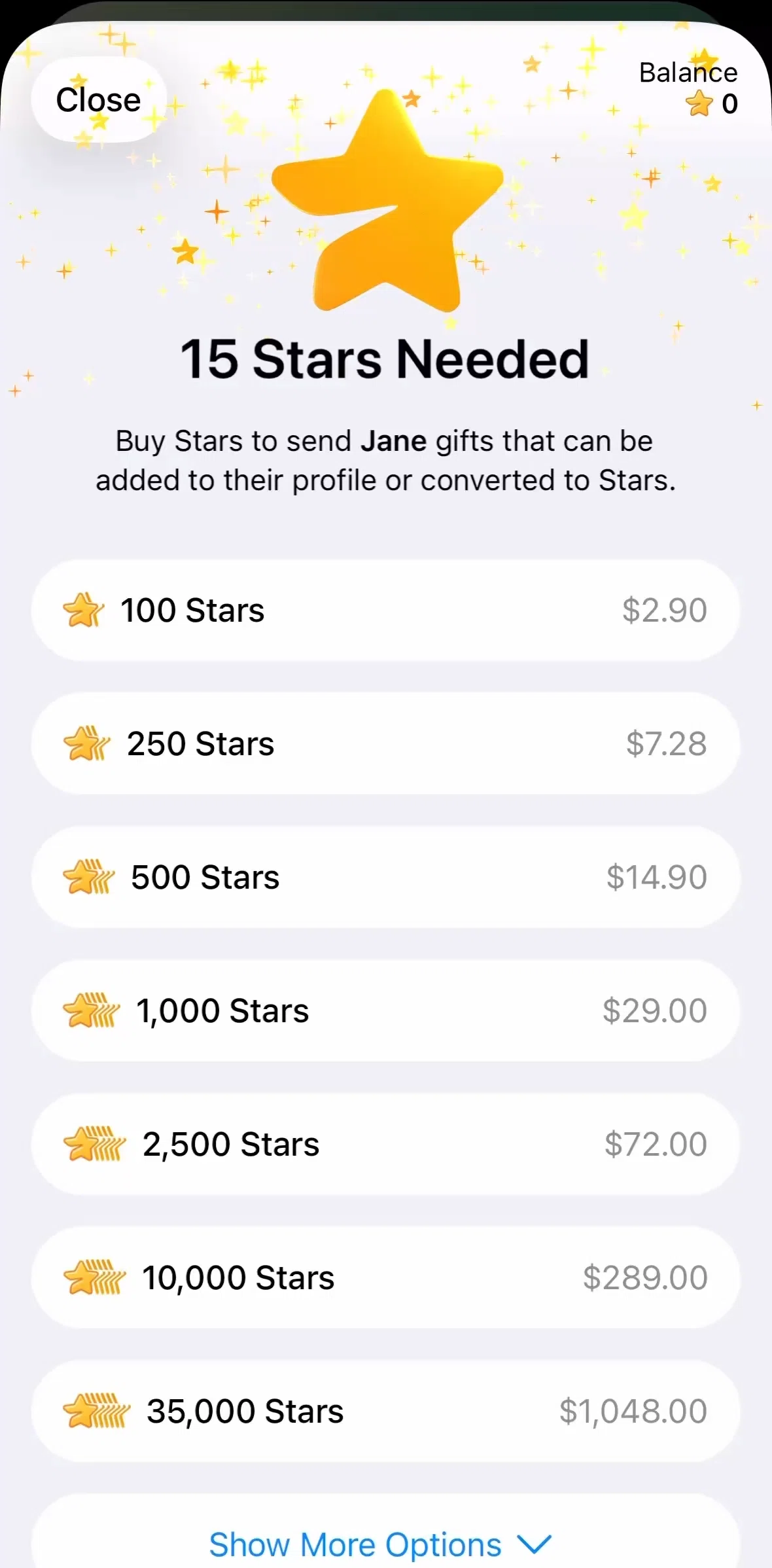 Telegram Screen screen in the Purchasing Stars flow