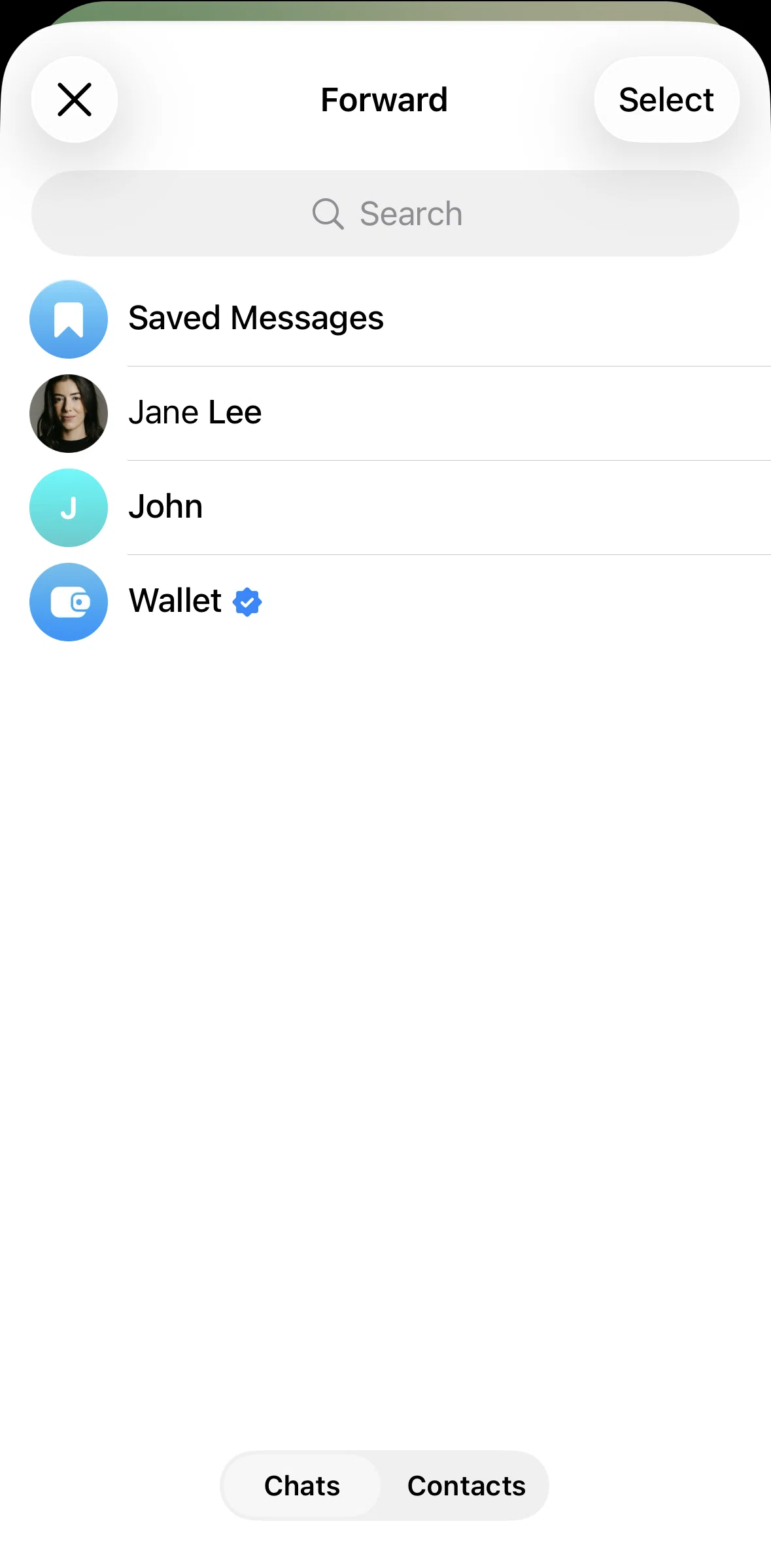 Telegram Screen screen in the Saving a message flow