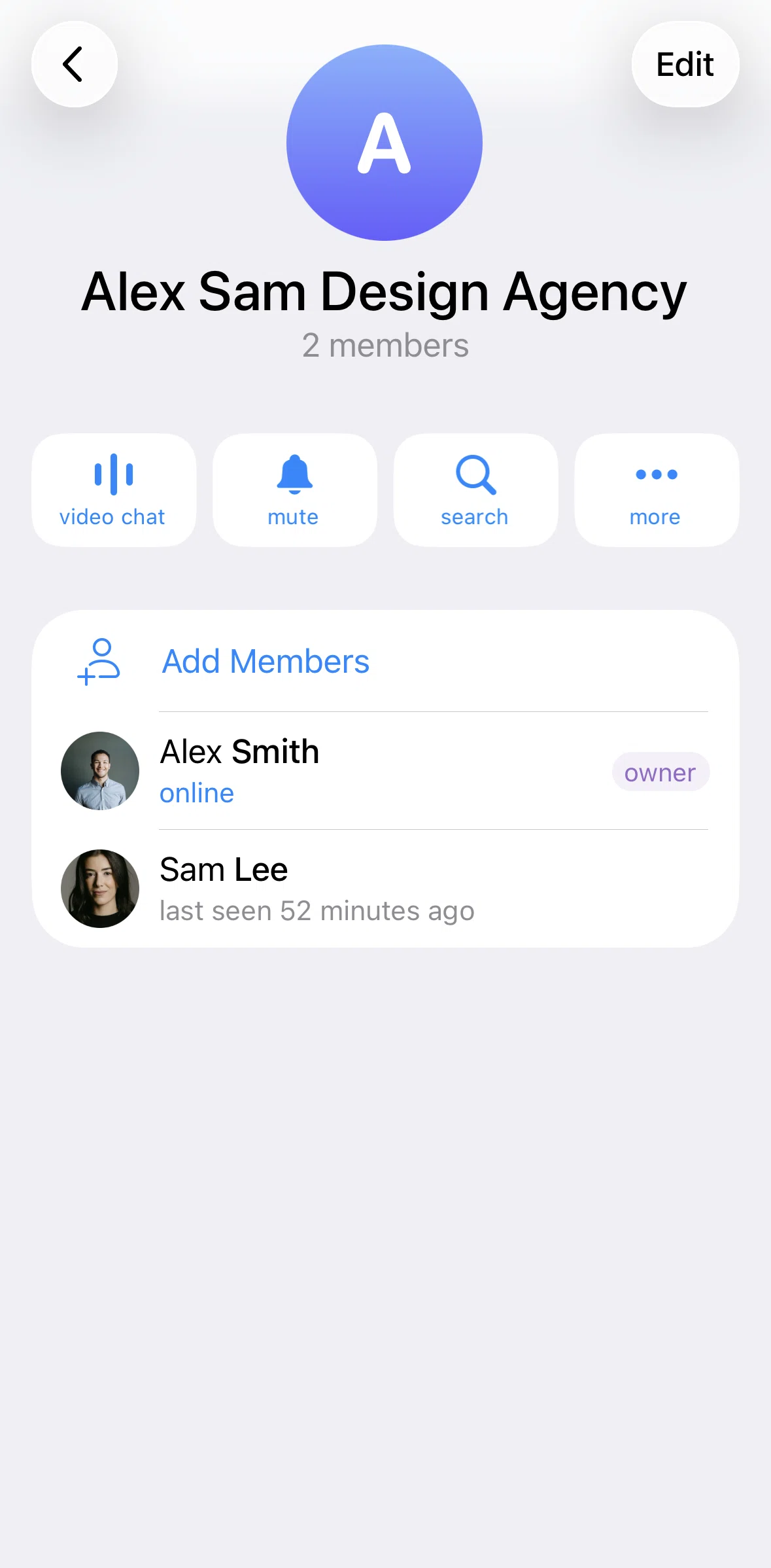 Telegram Screen screen in the Scheduling a video chat flow