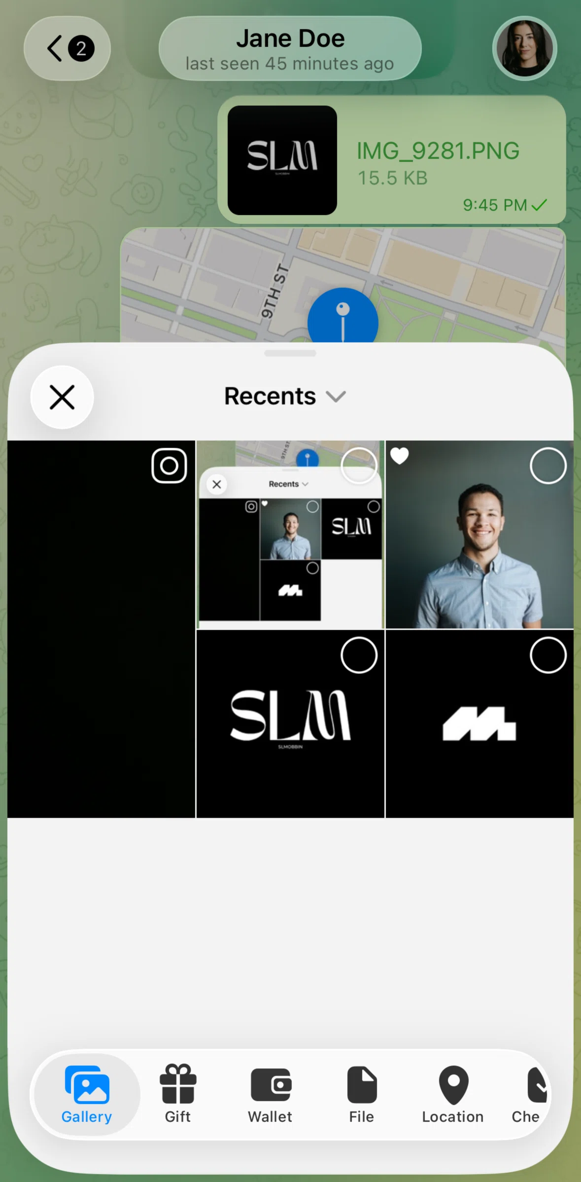 Telegram Screen screen in the Sending a file flow