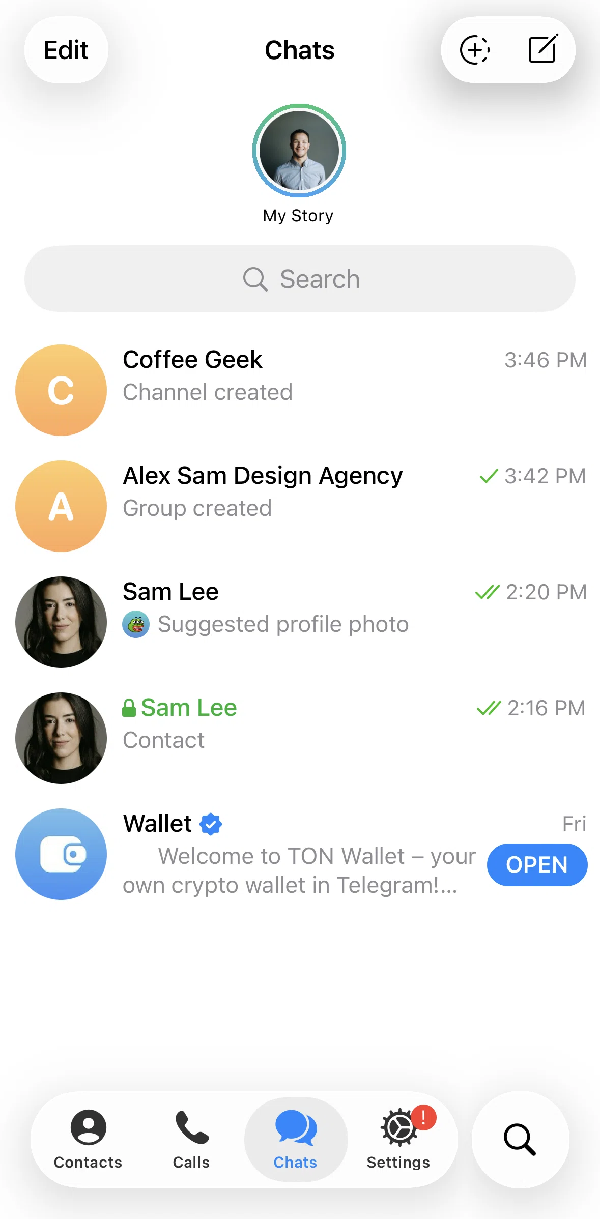 Telegram Screen screen in the Settings flow