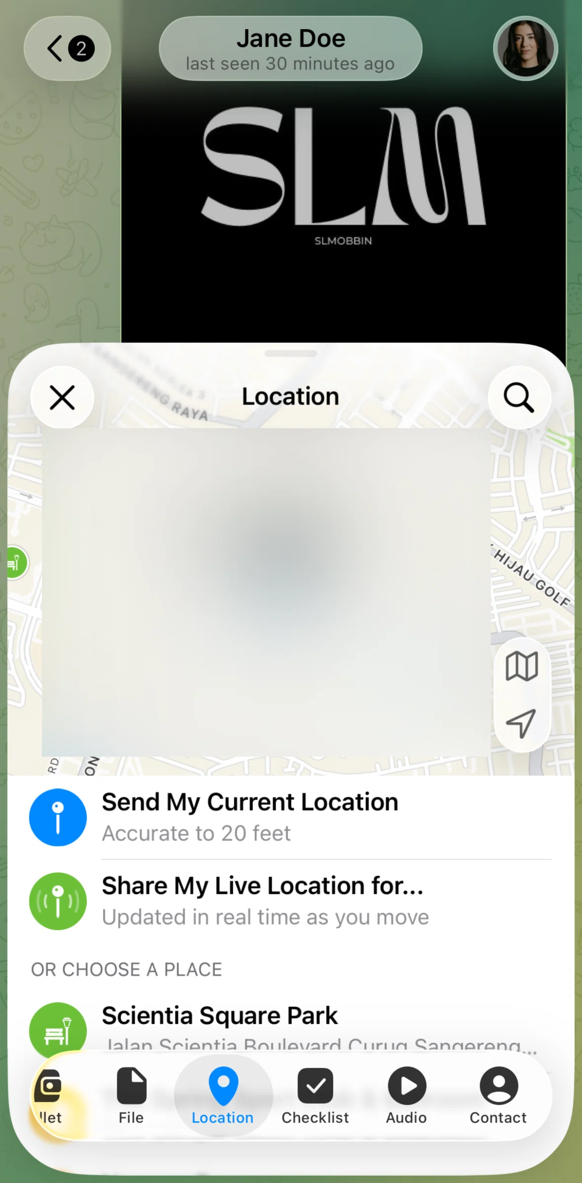 Telegram Screen screen in the Sharing a live location flow