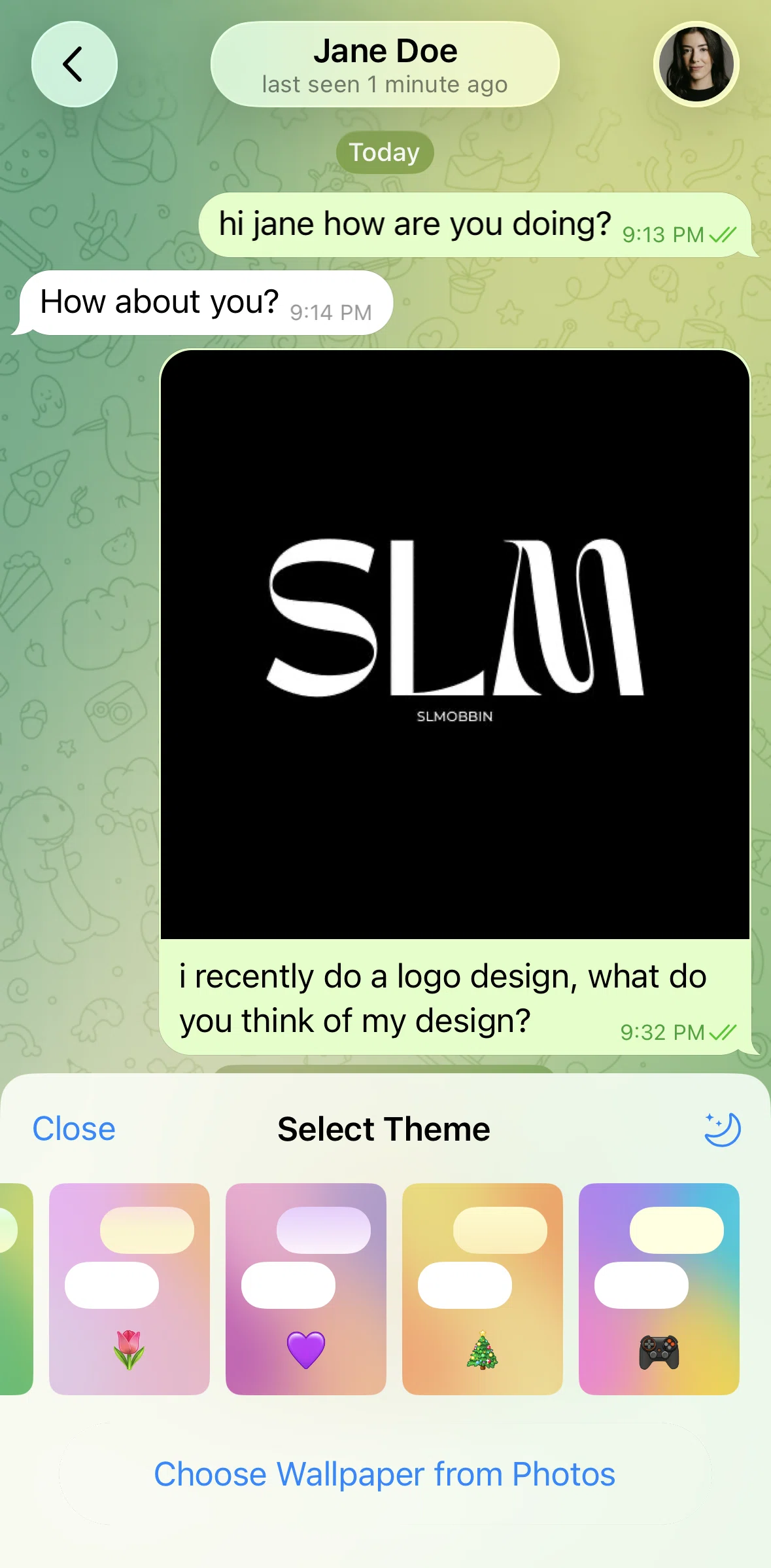 Telegram Screen screen in the Switching theme to dark mode flow