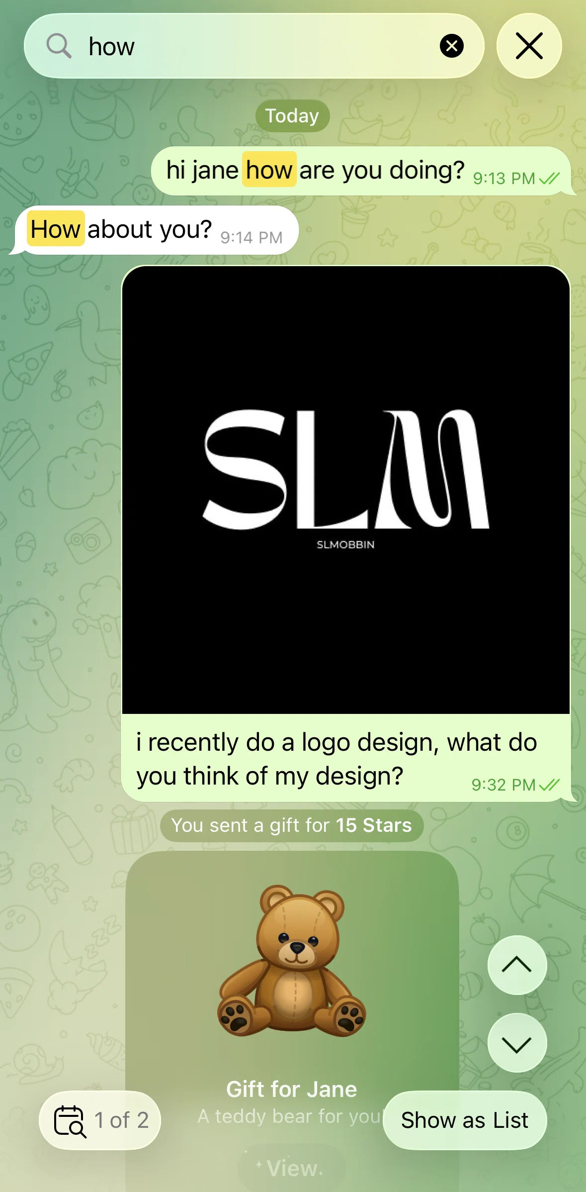 Telegram Screen screen in the Switching to list view flow
