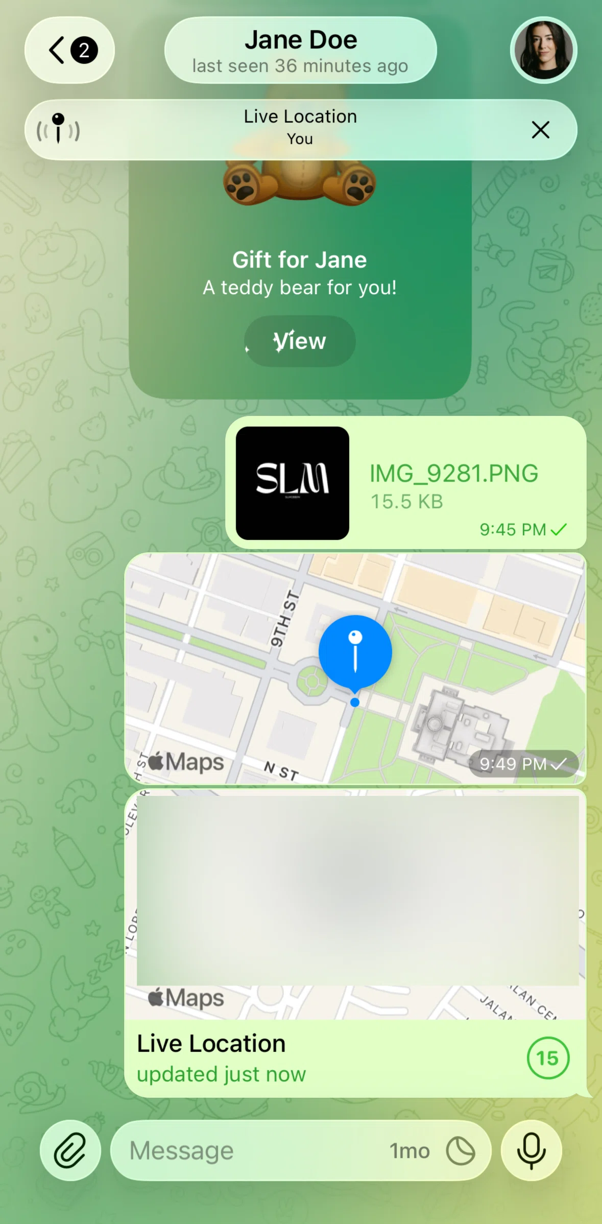 Telegram Screen screen in the Turning off a live location flow