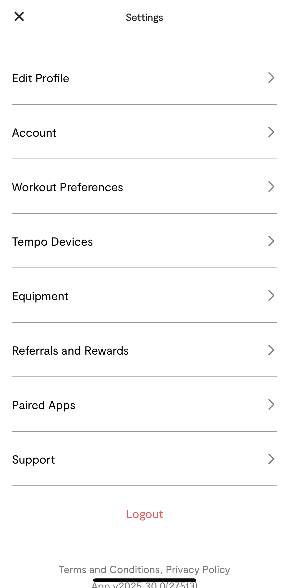 Tempo Screen screen in the Account flow