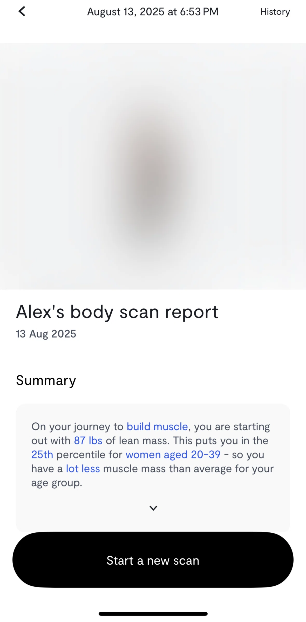 Tempo Screen screen in the Body scan history flow