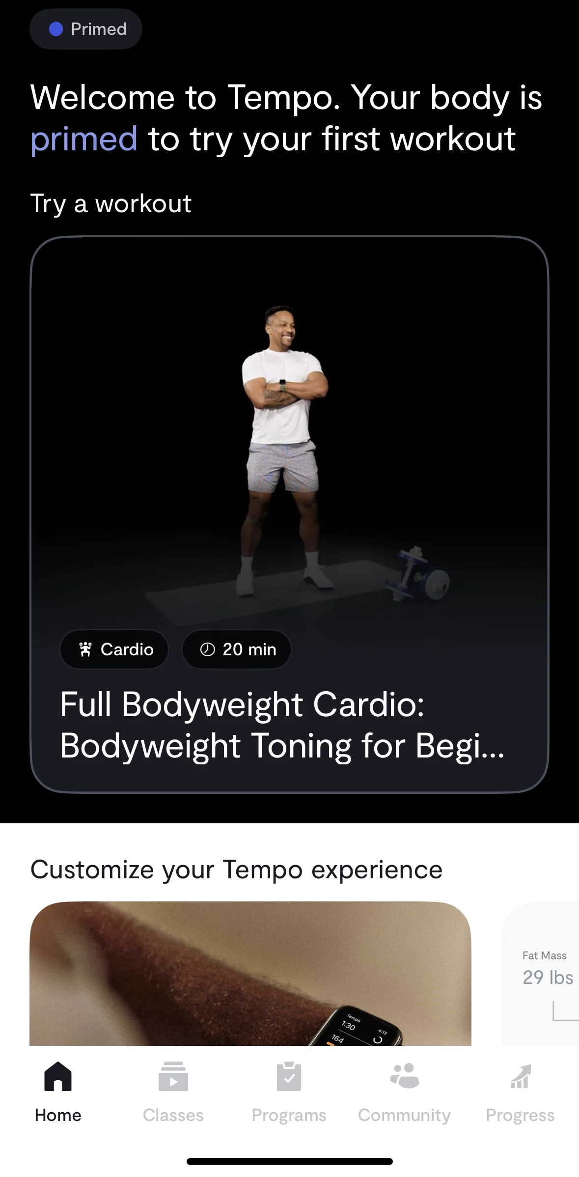 Tempo Screen screen in the Community flow