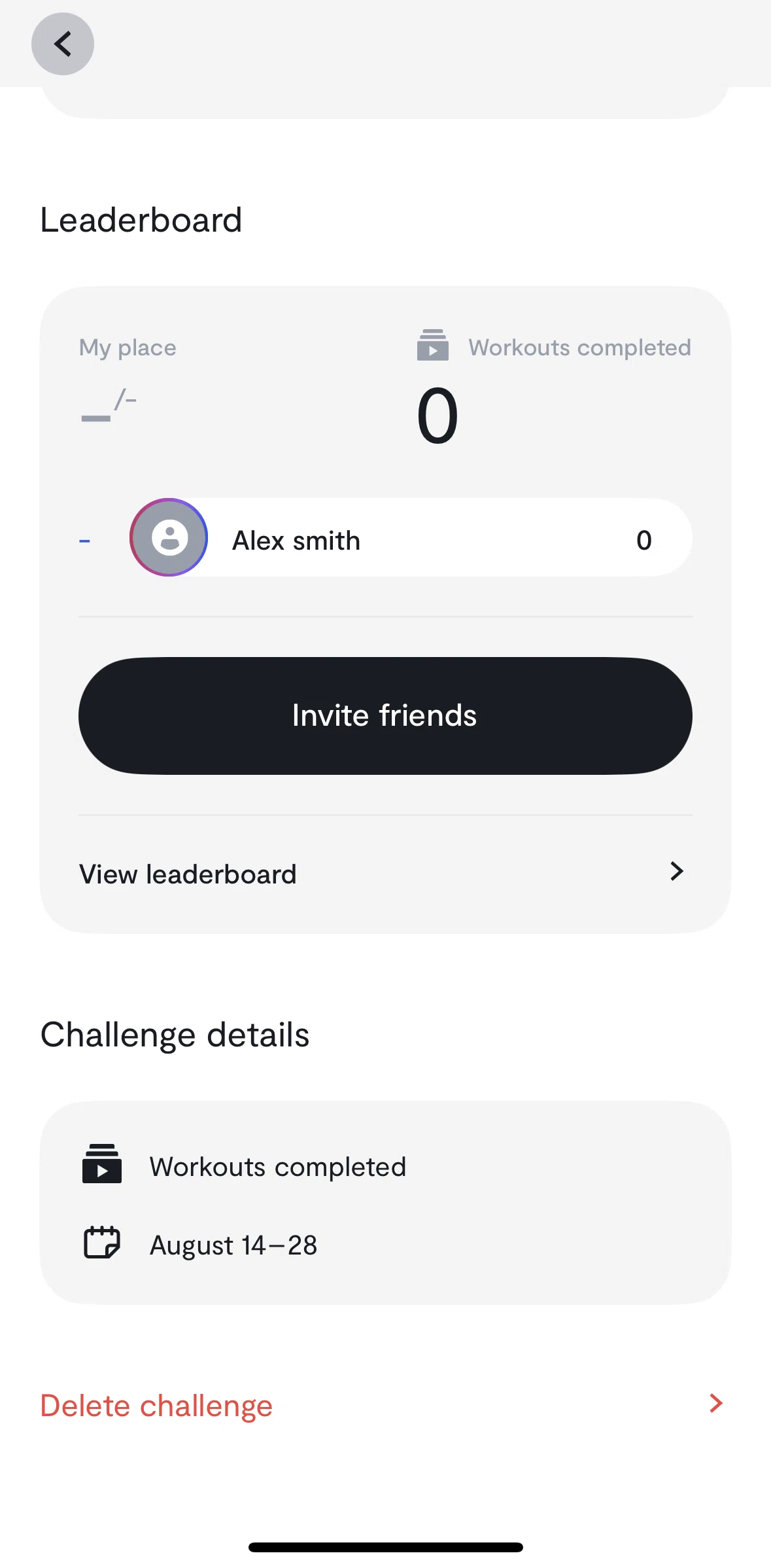 Tempo Screen screen in the Deleting a challenge flow