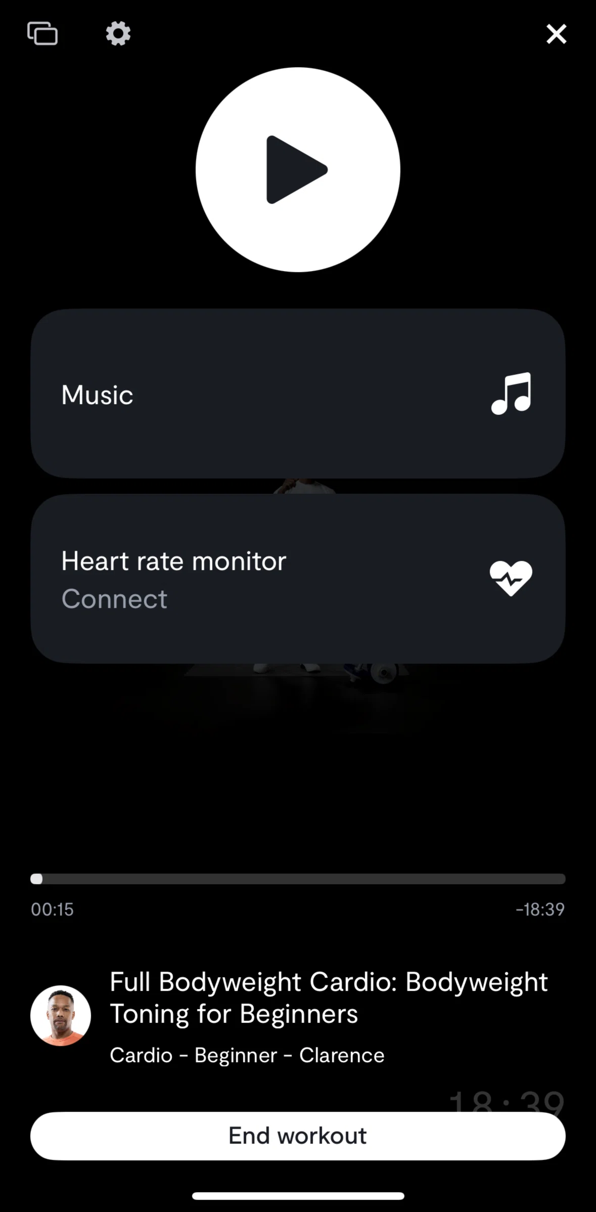 Tempo Screen screen in the Ending a workout flow