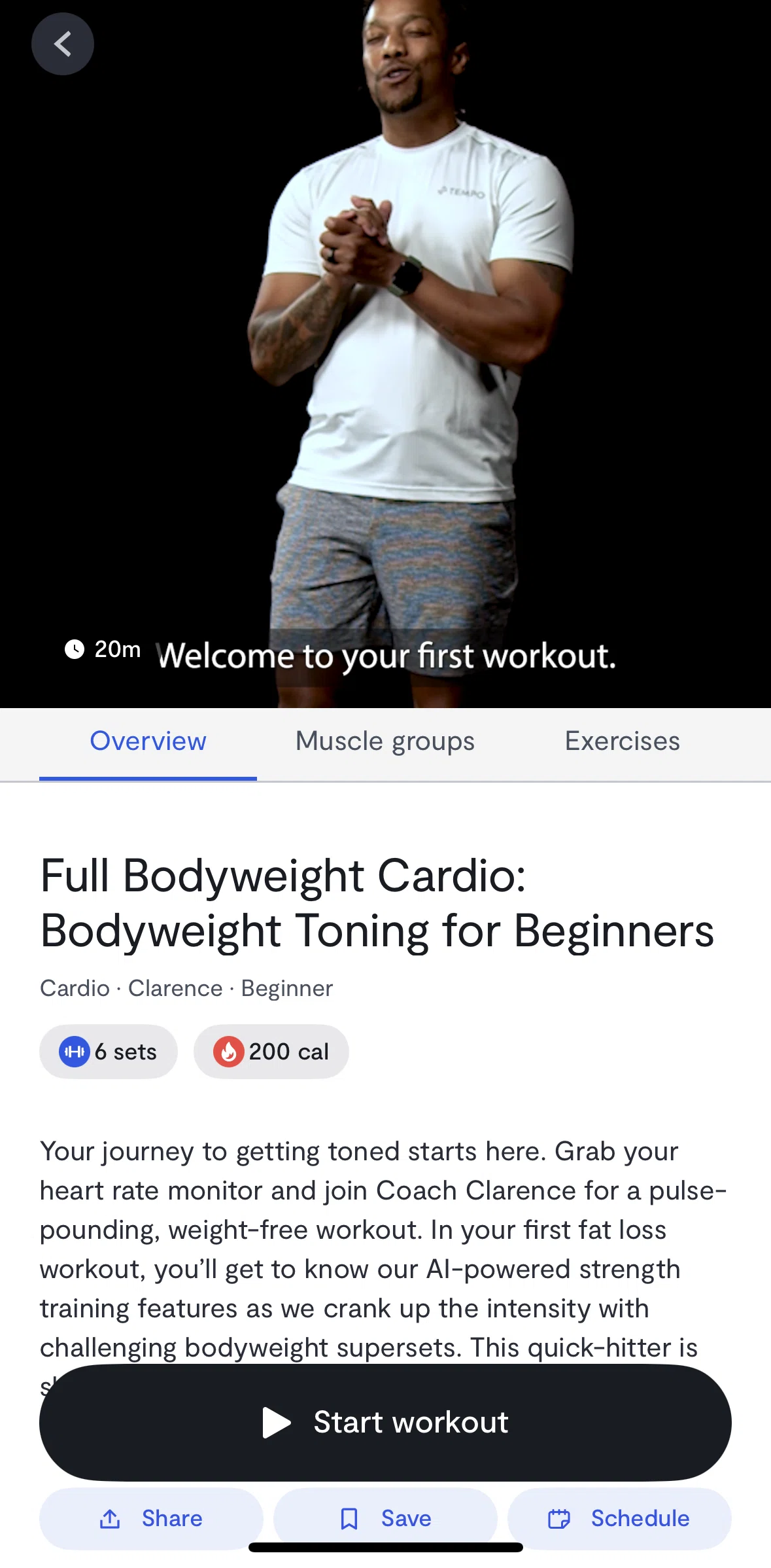 Tempo Screen screen in the Starting a workout flow