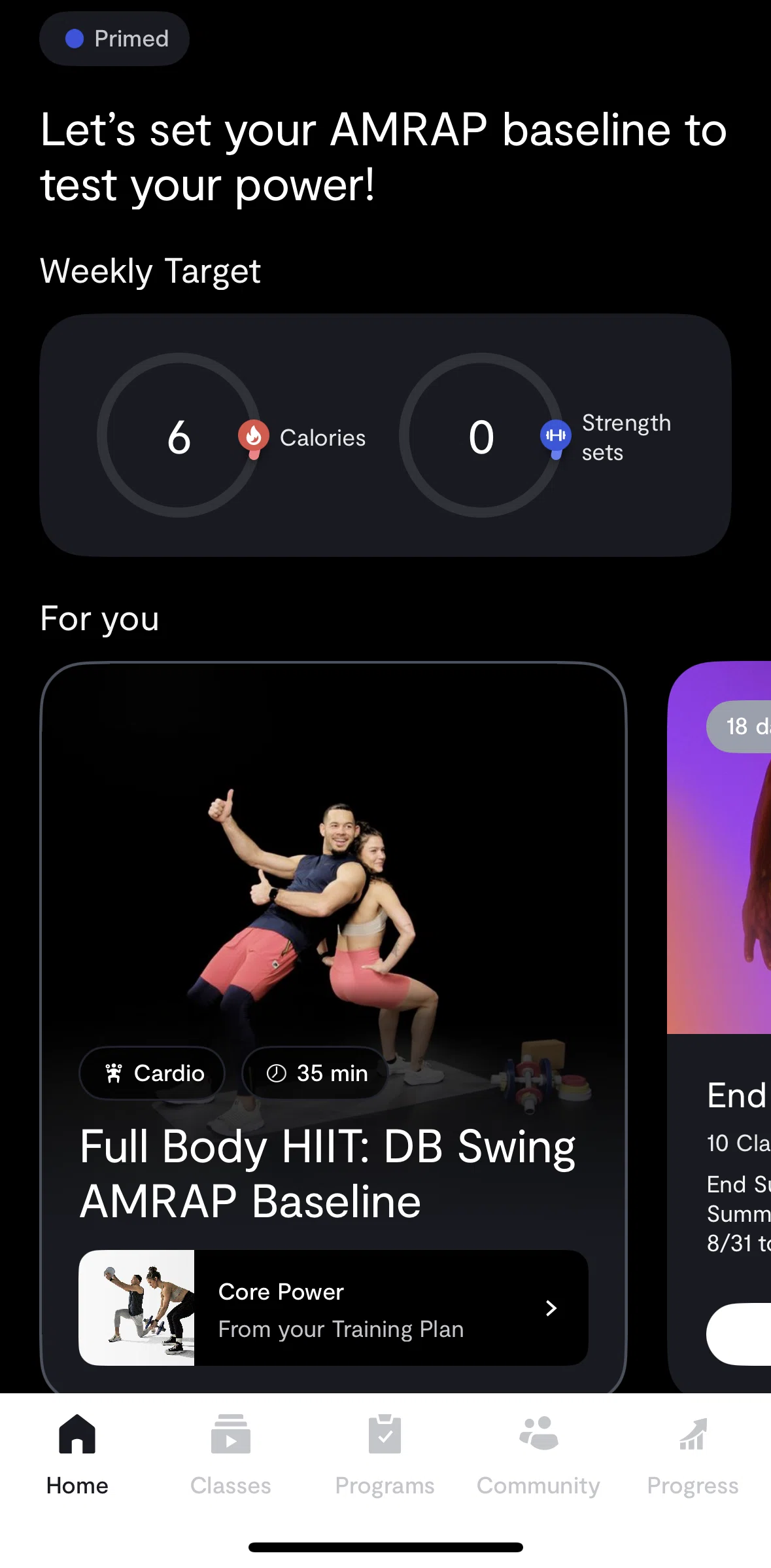 Tempo Screen screen in the Training plan progress flow
