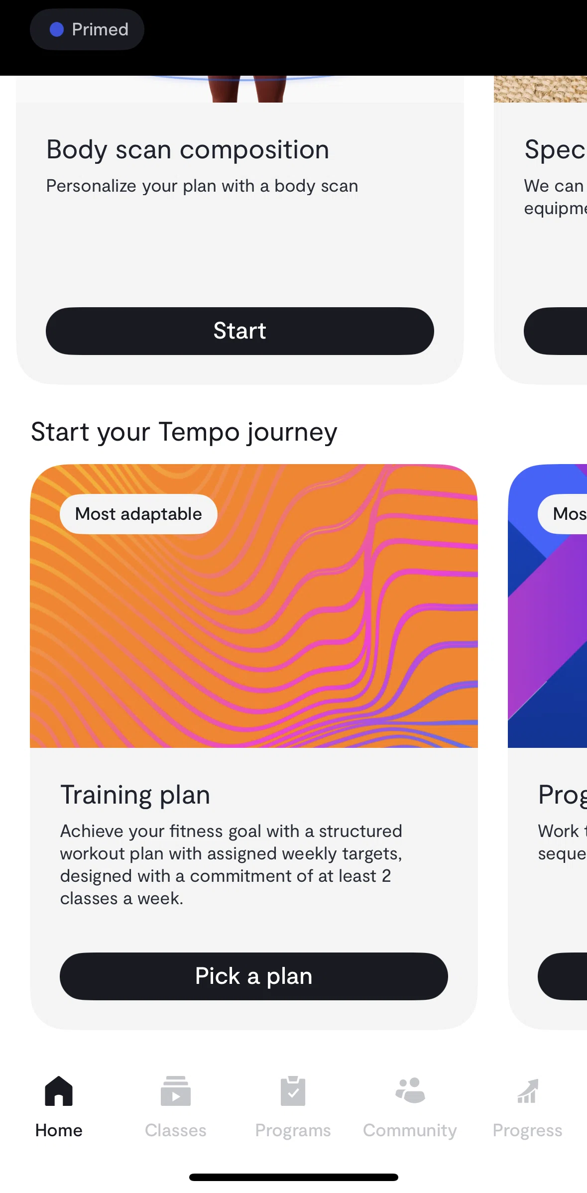 Tempo Screen screen in the Training plan flow